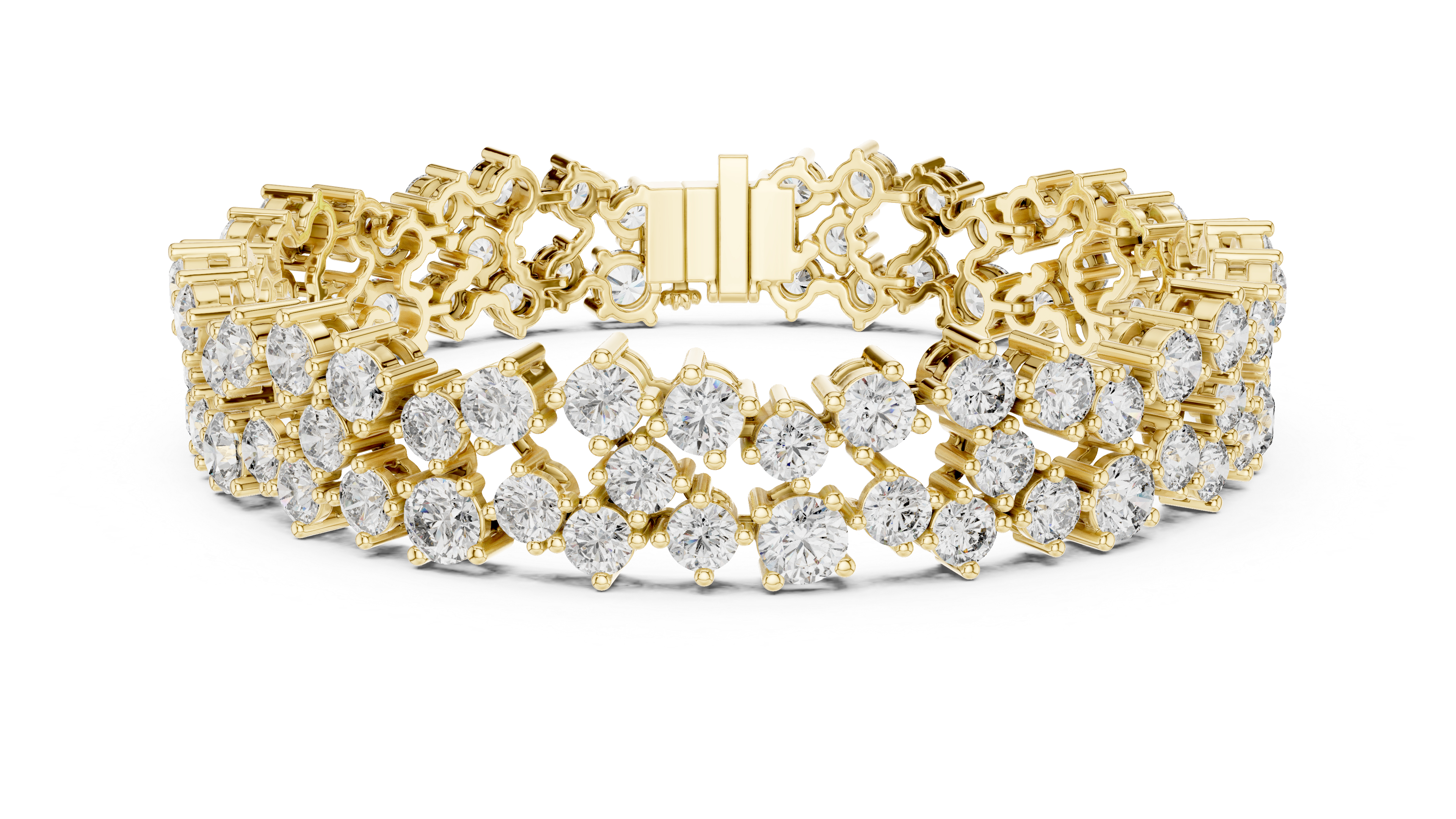 Double Row Round Cut Diamond Cluster Tennis Chain Bracelet in Collet Settings
