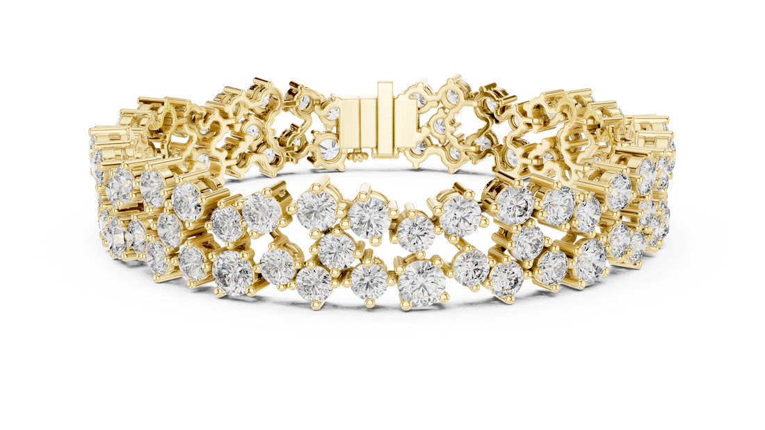 Double Row Round Cut Diamond Cluster Tennis Chain Bracelet in Collet Settings
