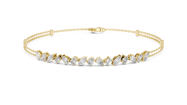 Mixed Cut Diamond Station Chain Bracelet with Pear Oval Marquise and Emerald Stones