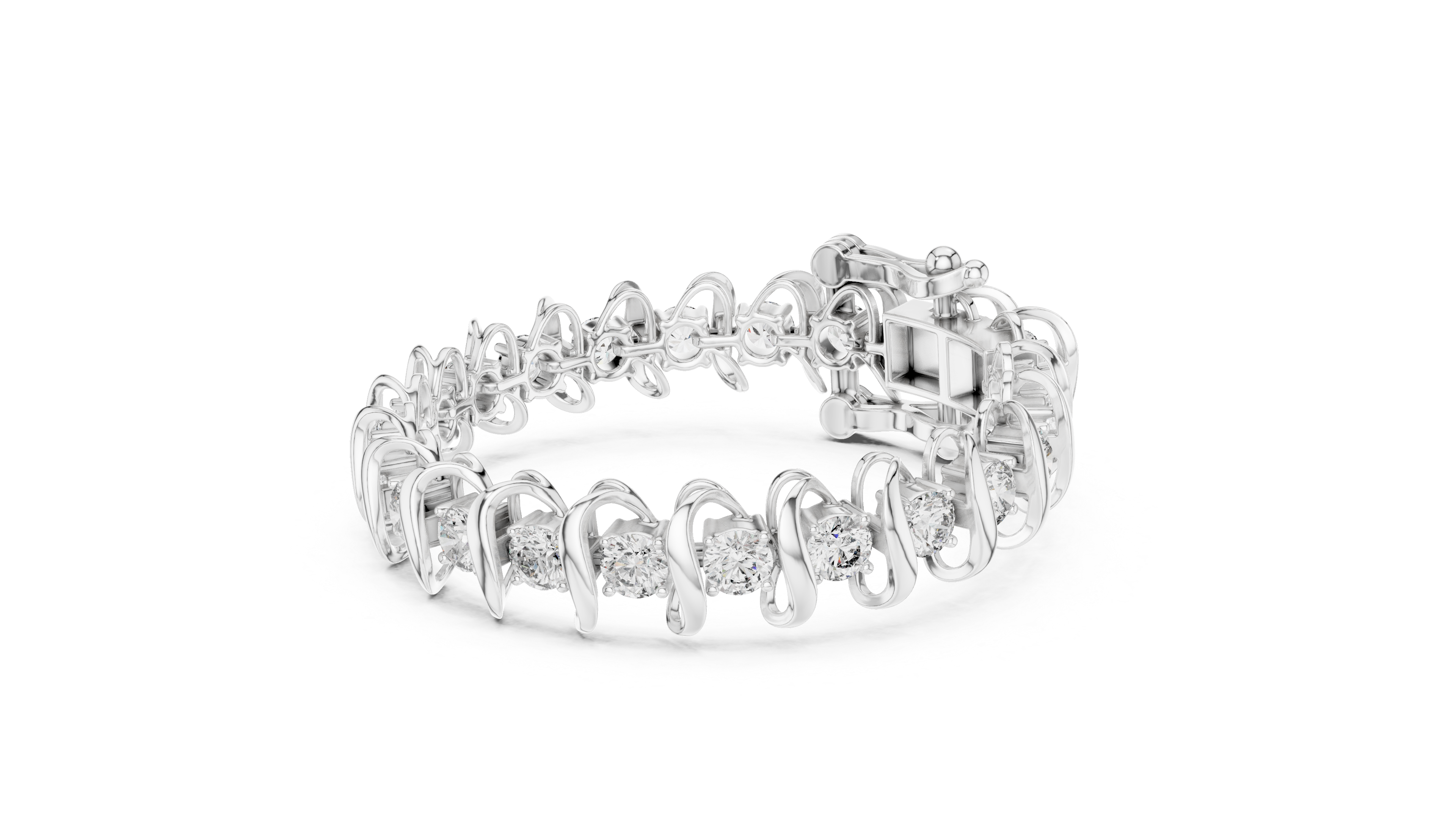Round Brilliant Diamond Link Tennis Bracelet in Sculpted Arched Settings