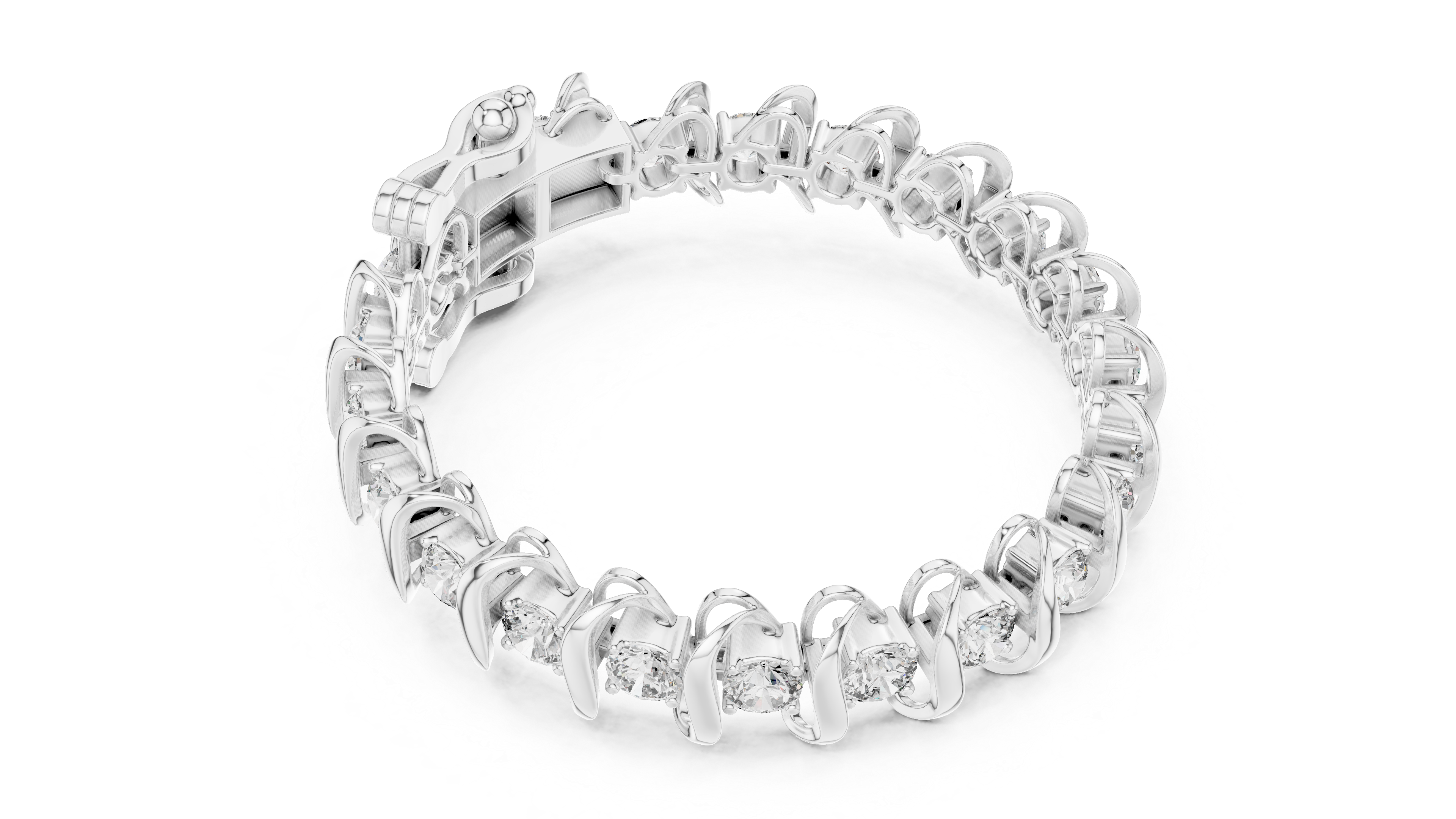 Round Brilliant Diamond Link Tennis Bracelet in Sculpted Arched Settings