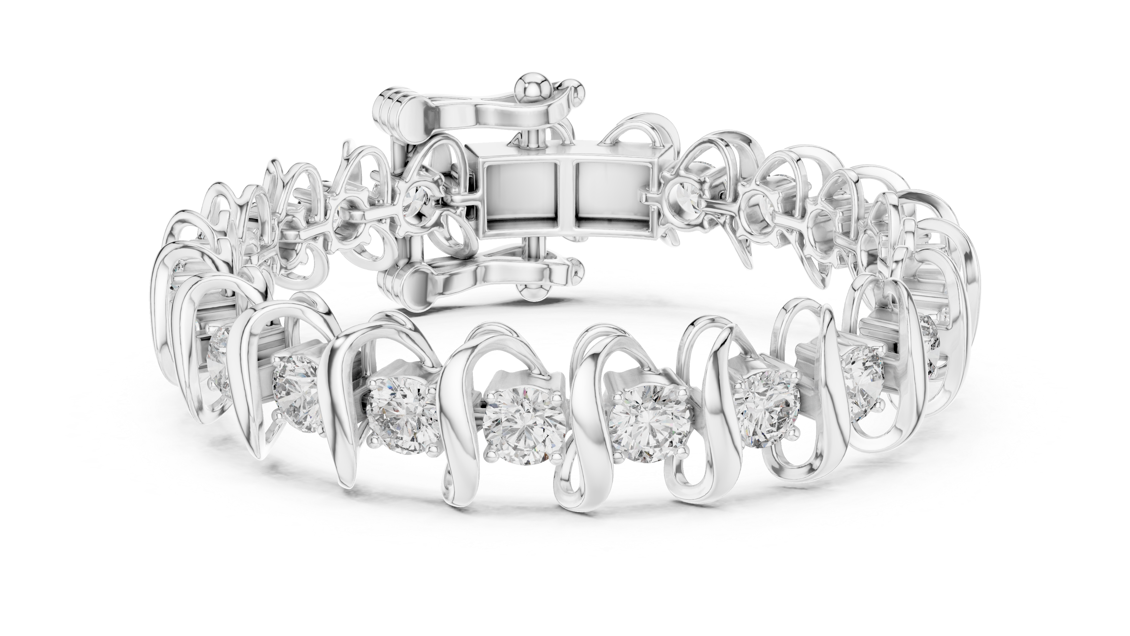 Round Brilliant Diamond Link Tennis Bracelet in Sculpted Arched Settings