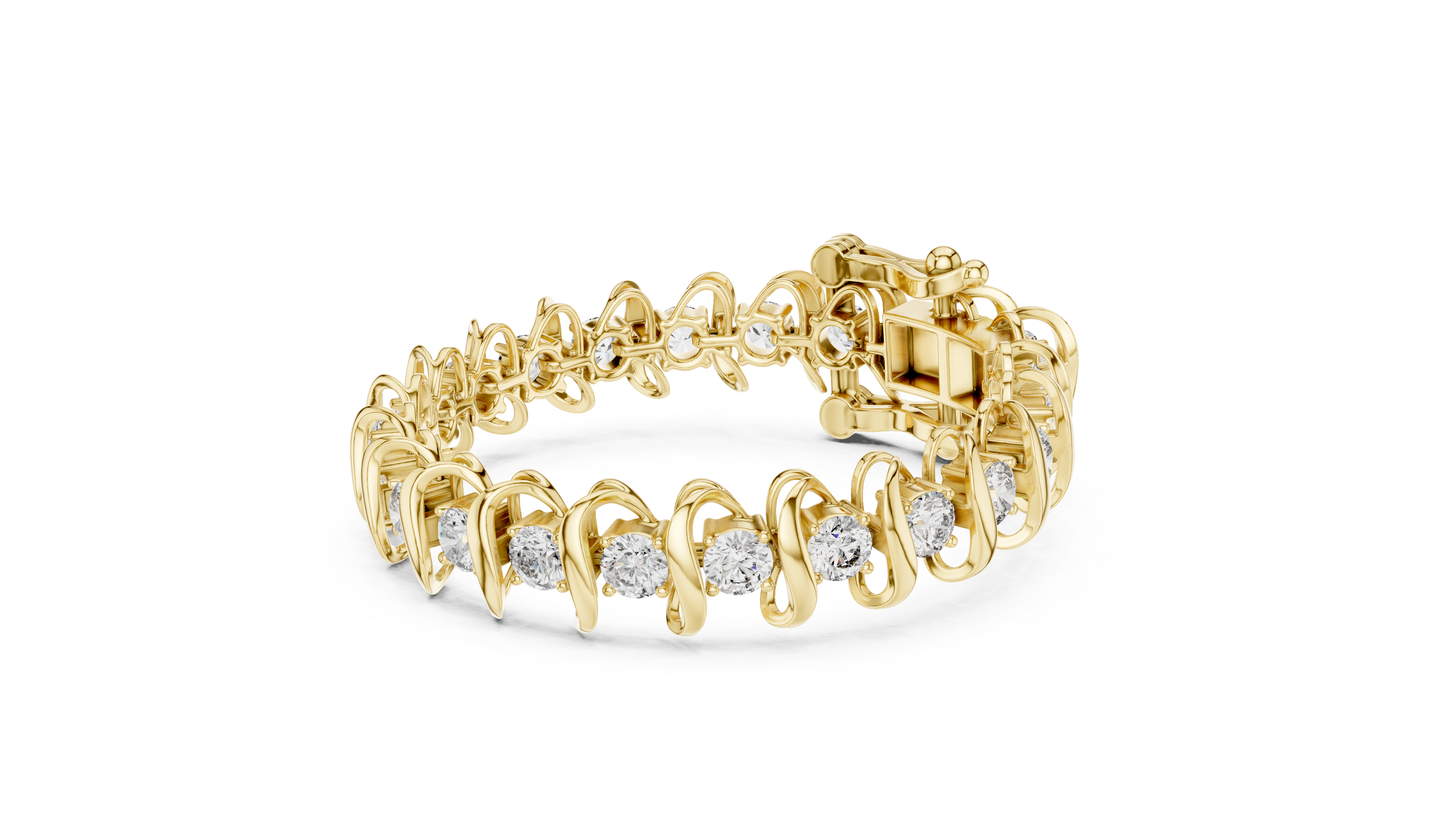 Round Brilliant Diamond Link Tennis Bracelet in Sculpted Arched Settings