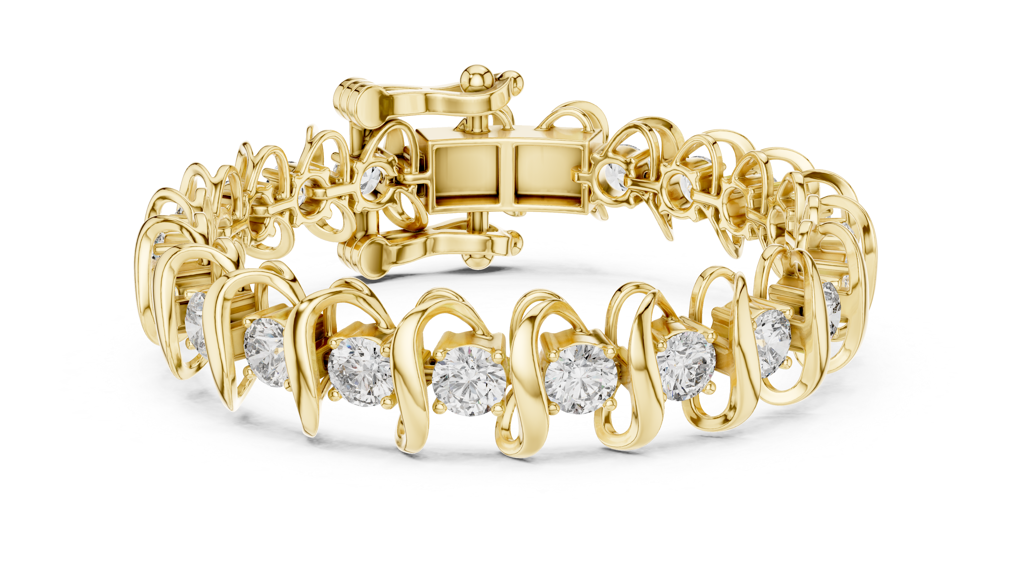 Round Brilliant Diamond Link Tennis Bracelet in Sculpted Arched Settings