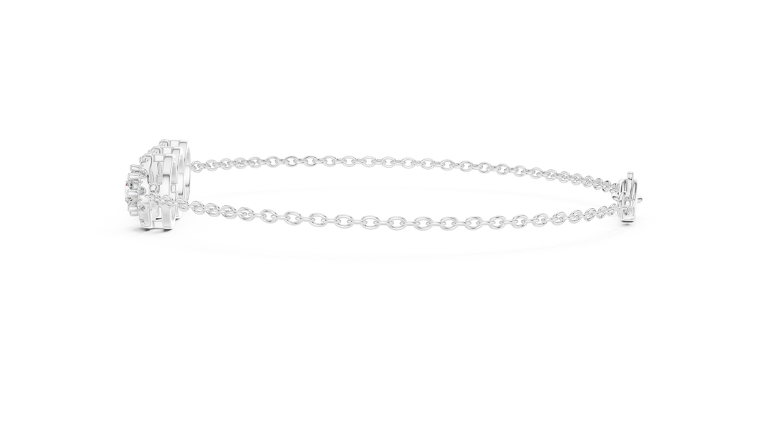 Round Diamond Halo Trio Station Chain Bracelet with Pavé Accents