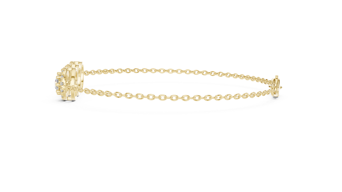 Round Diamond Halo Trio Station Chain Bracelet with Pavé Accents