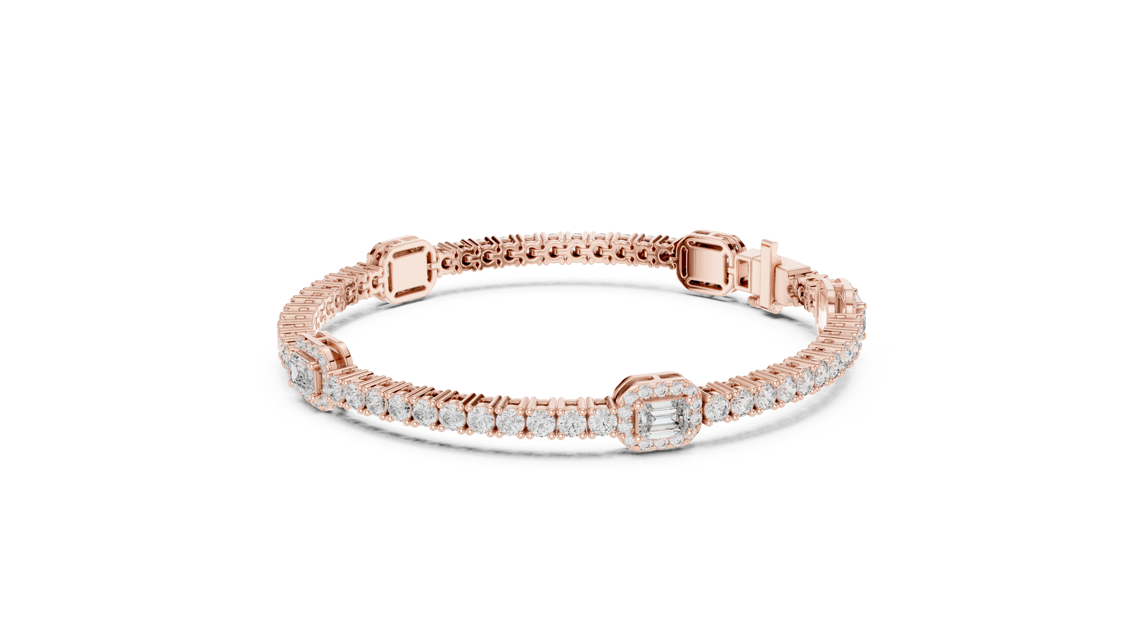 Emerald Cut Diamond Center with Round Halo Tennis Chain Bracelet