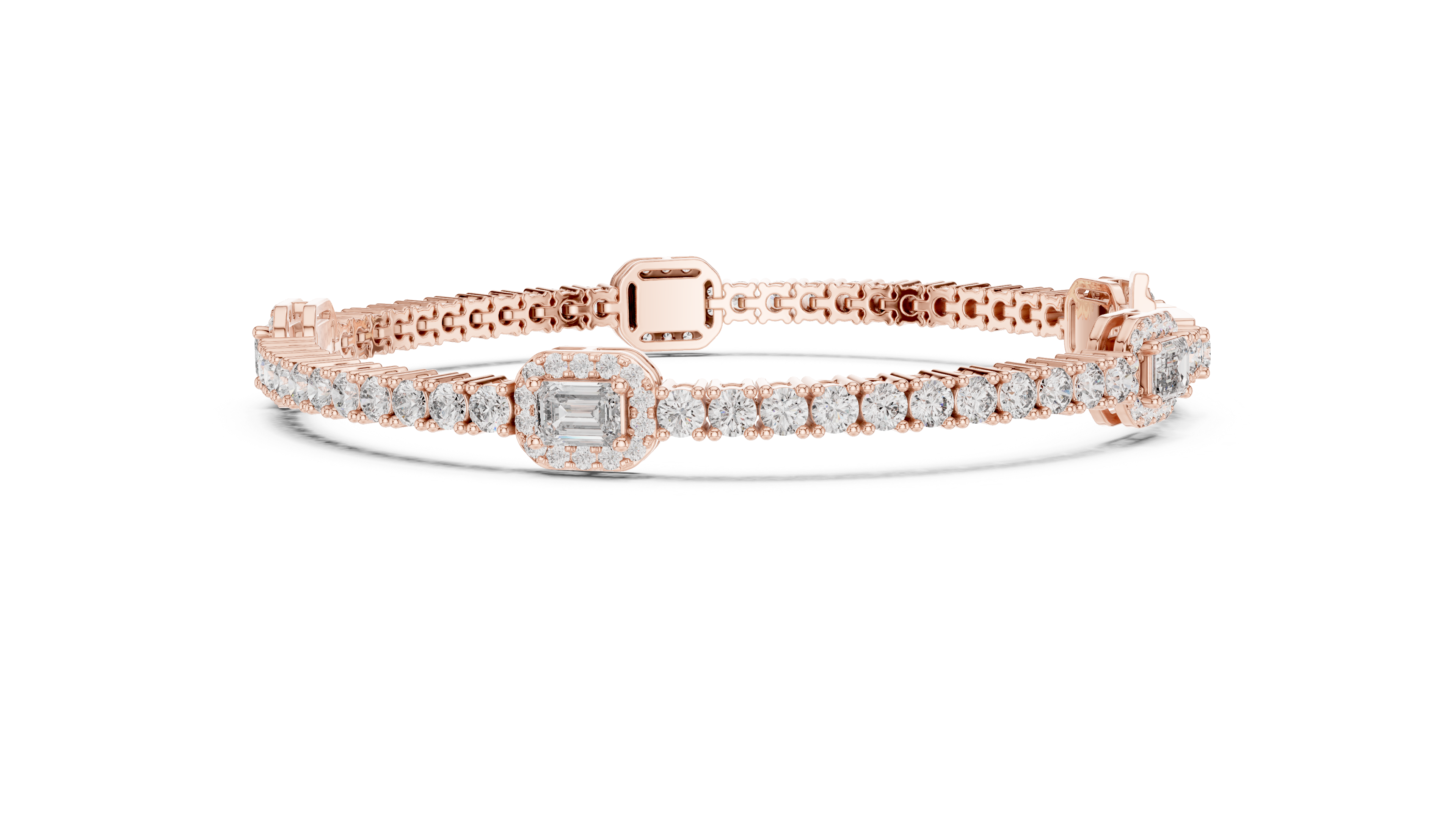 Emerald Cut Diamond Center with Round Halo Tennis Chain Bracelet