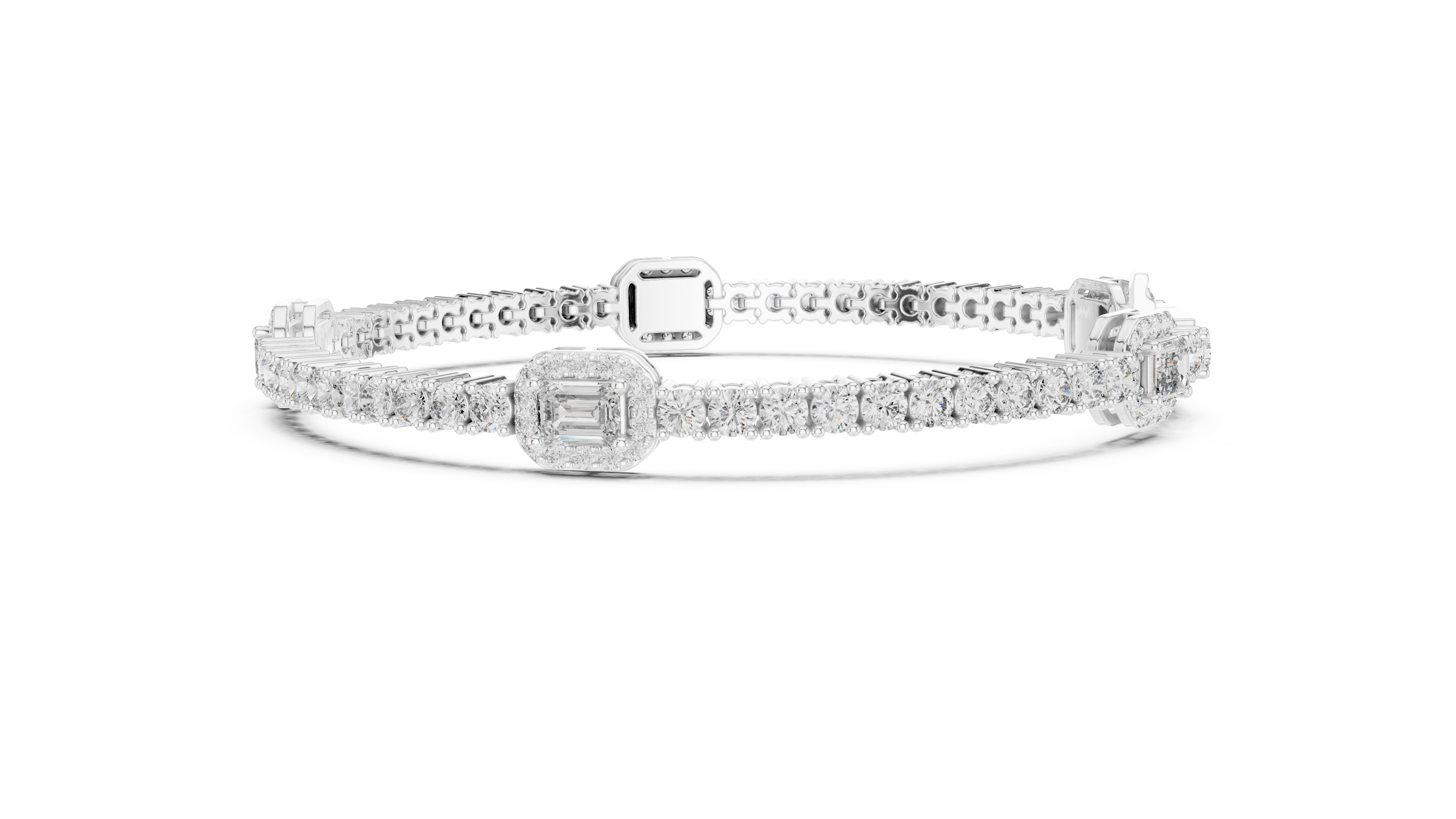 Emerald Cut Diamond Center with Round Halo Tennis Chain Bracelet