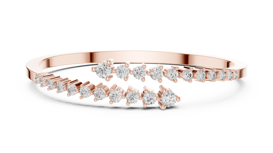 Round Brilliant Diamond Bypass Tennis Cuff Bracelet with Graduated Prong Set Diamonds