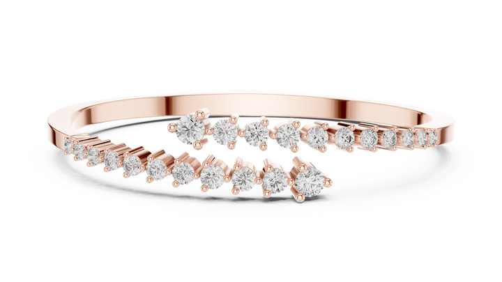 Round Brilliant Diamond Bypass Tennis Cuff Bracelet with Graduated Prong Set Diamonds