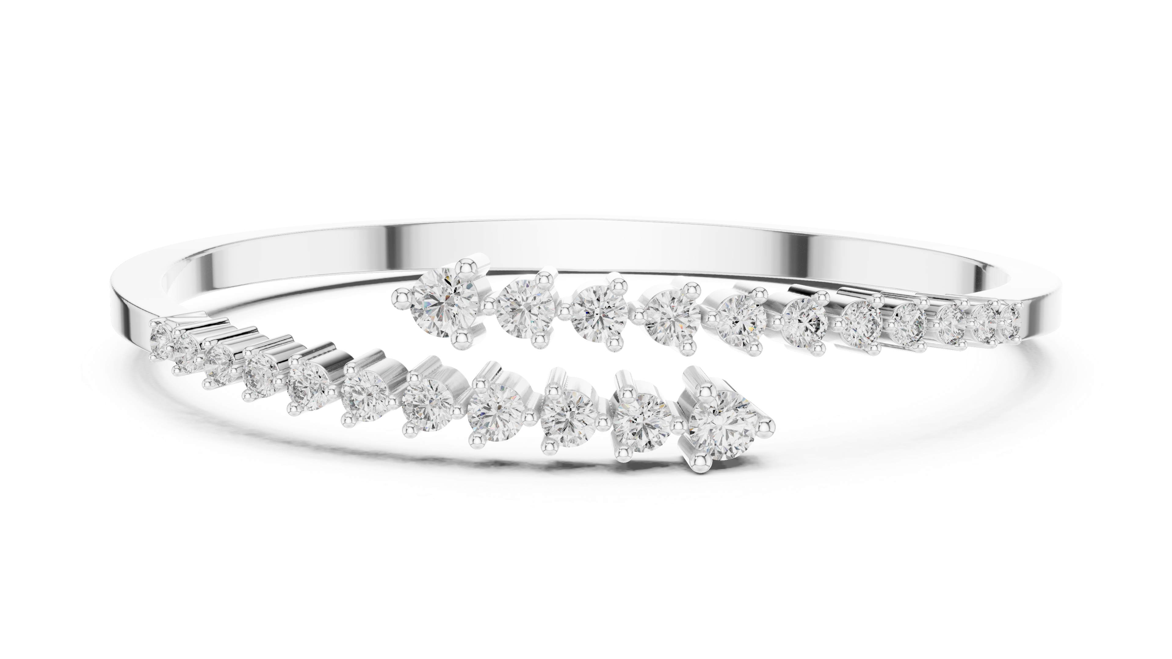 Round Brilliant Diamond Bypass Tennis Cuff Bracelet with Graduated Prong Set Diamonds