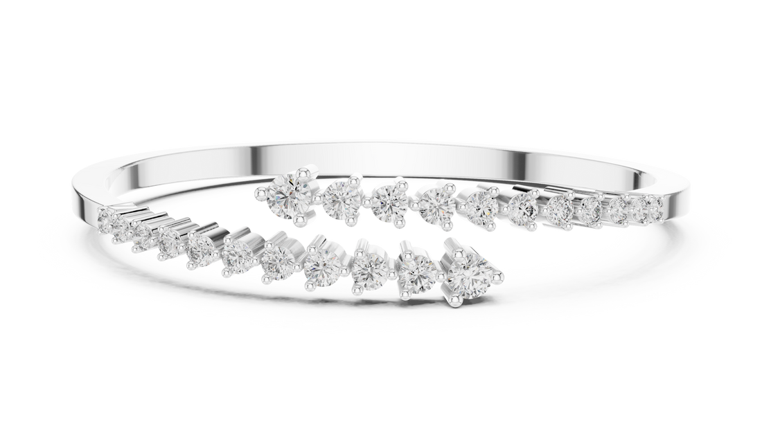 Round Brilliant Diamond Bypass Tennis Cuff Bracelet with Graduated Prong Set Diamonds