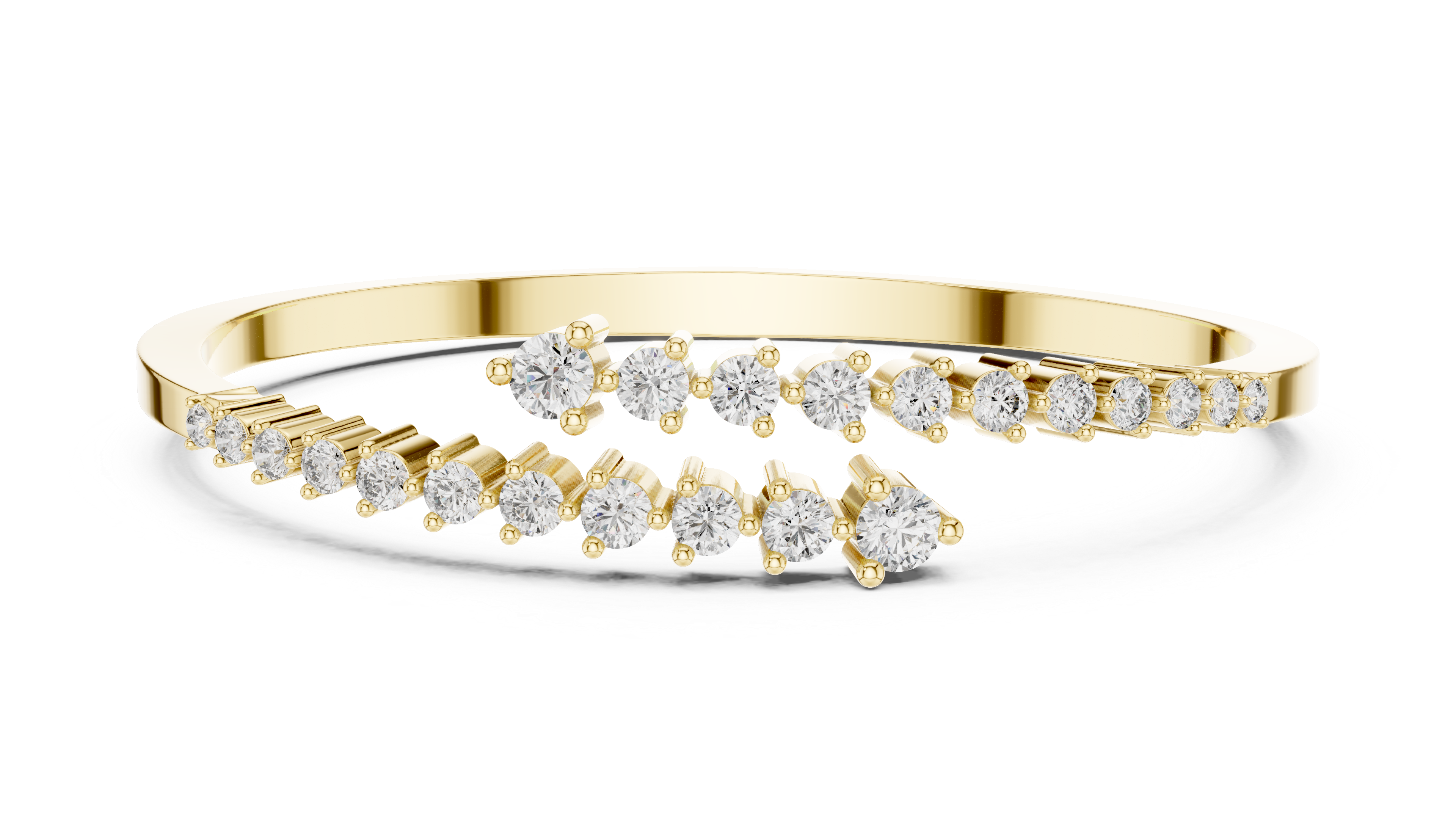 Round Brilliant Diamond Bypass Tennis Cuff Bracelet with Graduated Prong Set Diamonds
