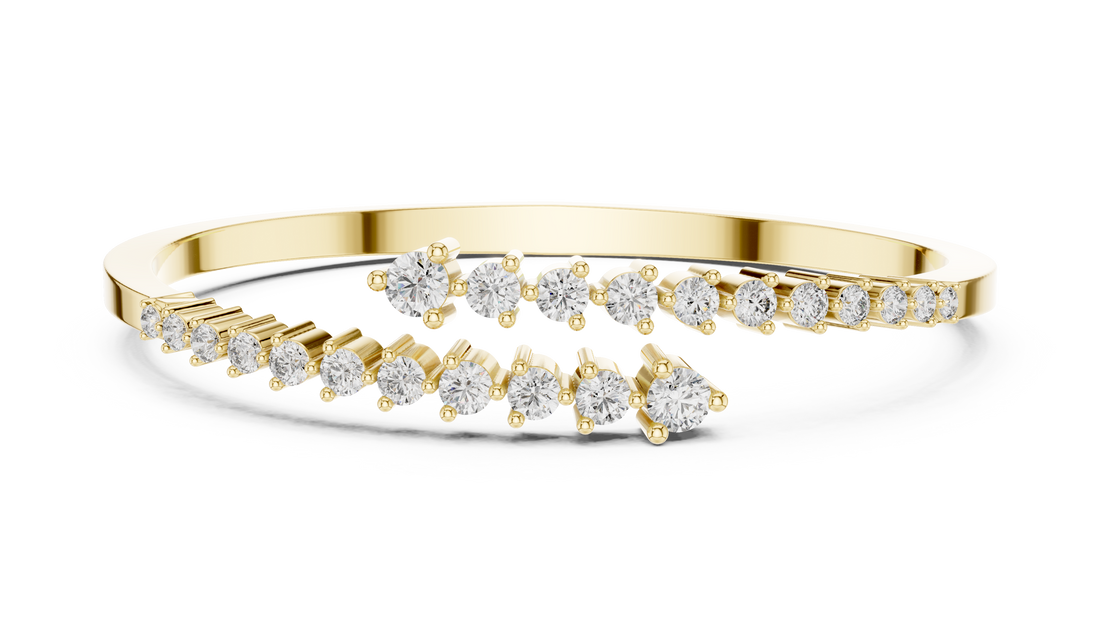 Round Brilliant Diamond Bypass Tennis Cuff Bracelet with Graduated Prong Set Diamonds