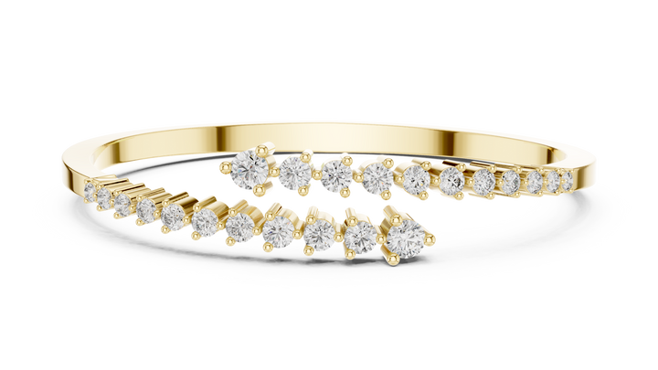 Round Brilliant Diamond Bypass Tennis Cuff Bracelet with Graduated Prong Set Diamonds