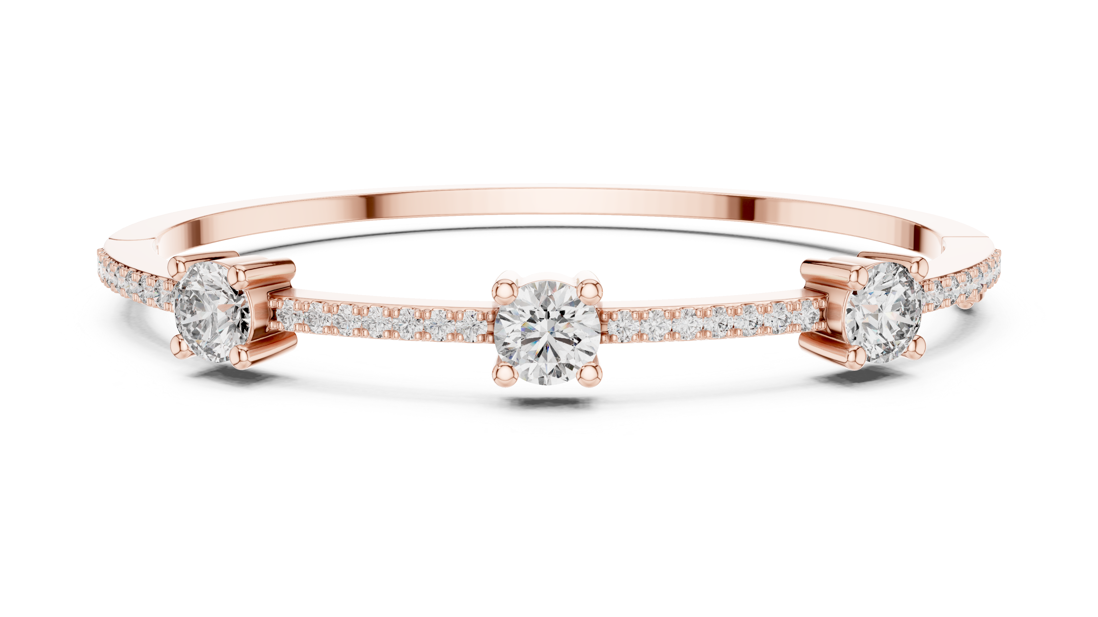 Round Diamond Three Stone Bangle Bracelet with Micro Pavé Set Diamond Band