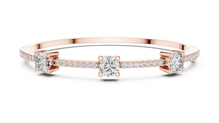 Round Diamond Three Stone Bangle Bracelet with Micro Pavé Set Diamond Band