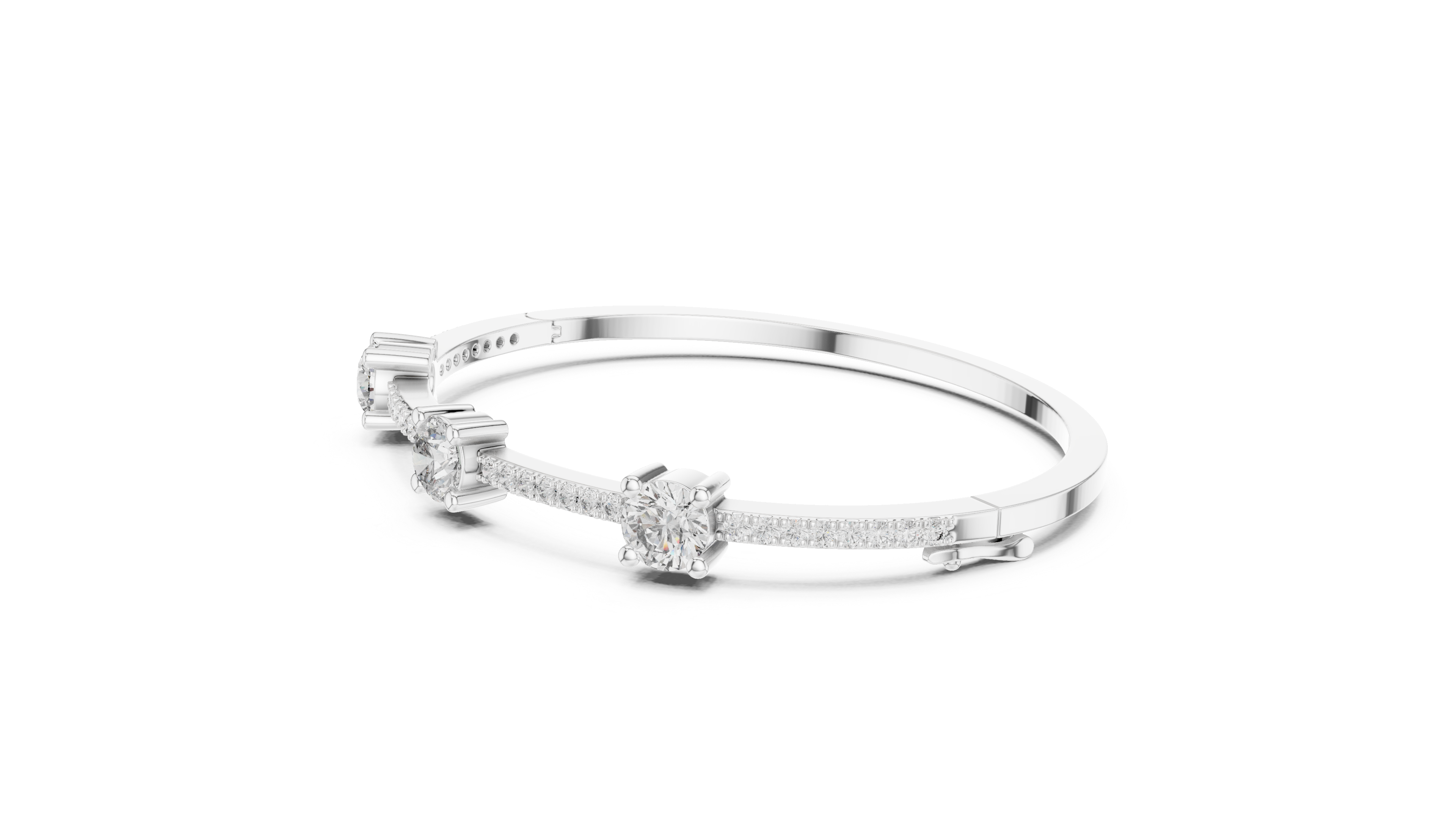 Round Diamond Three Stone Bangle Bracelet with Micro Pavé Set Diamond Band