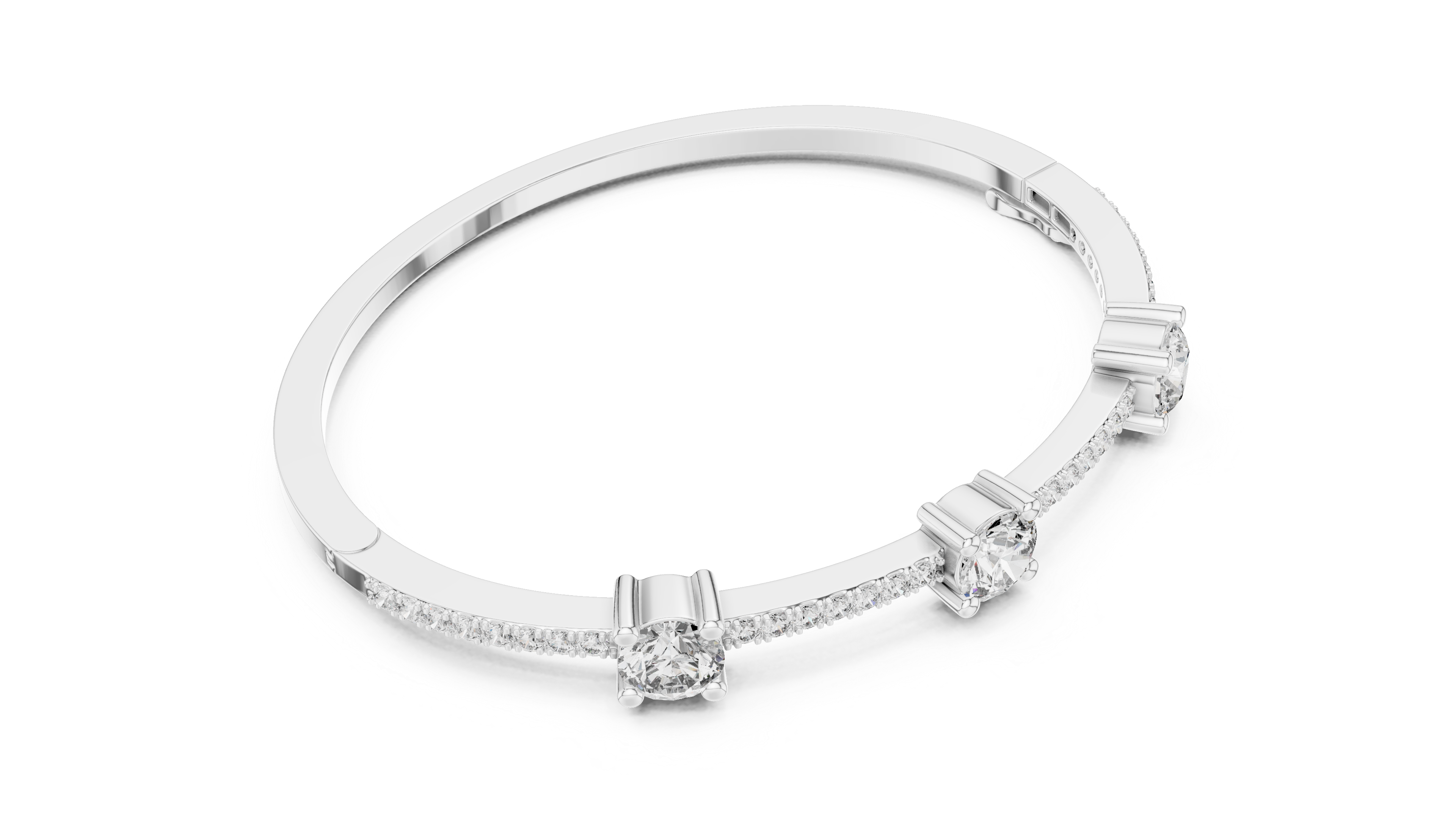 Round Diamond Three Stone Bangle Bracelet with Micro Pavé Set Diamond Band
