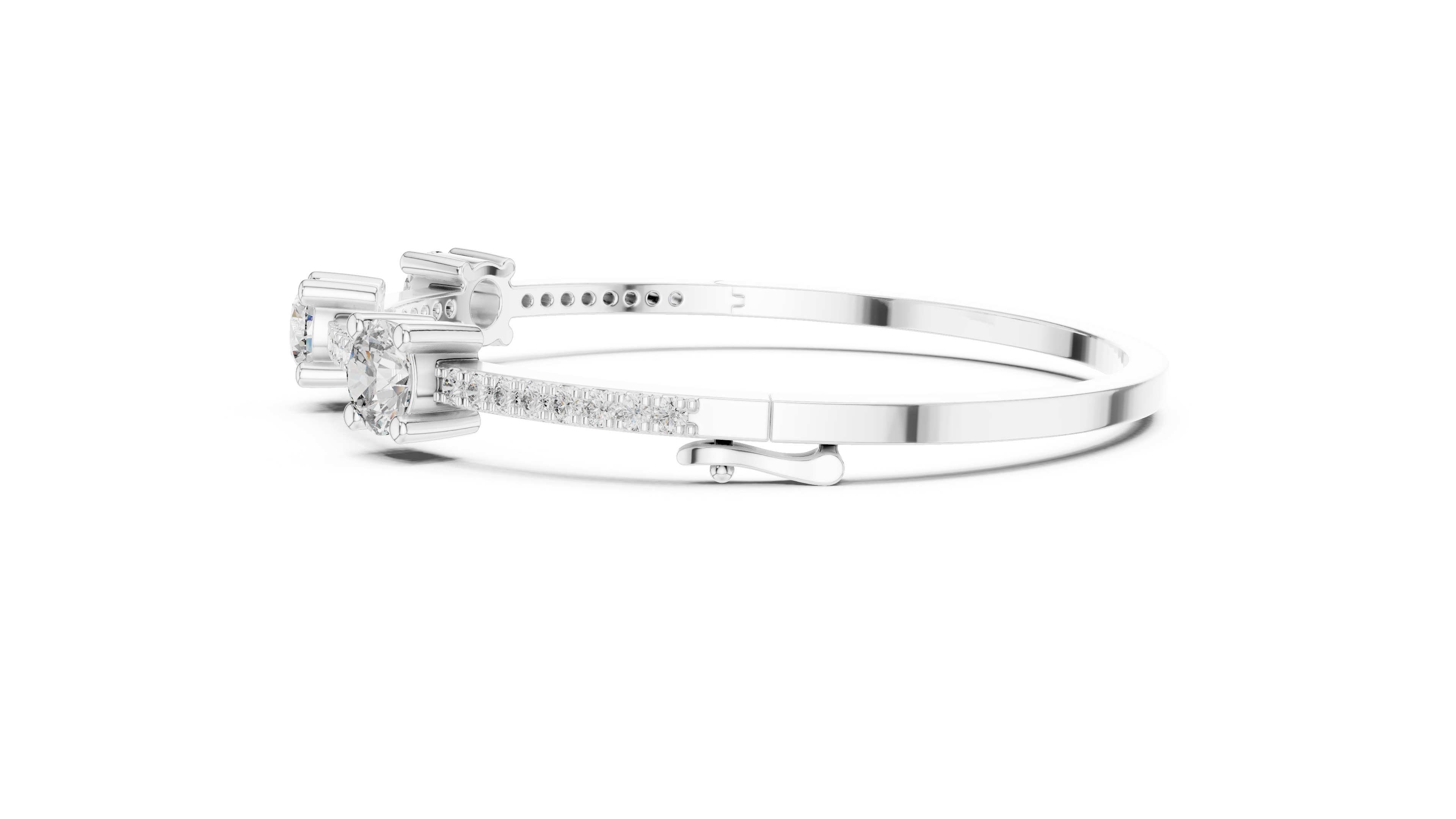 Round Diamond Three Stone Bangle Bracelet with Micro Pavé Set Diamond Band