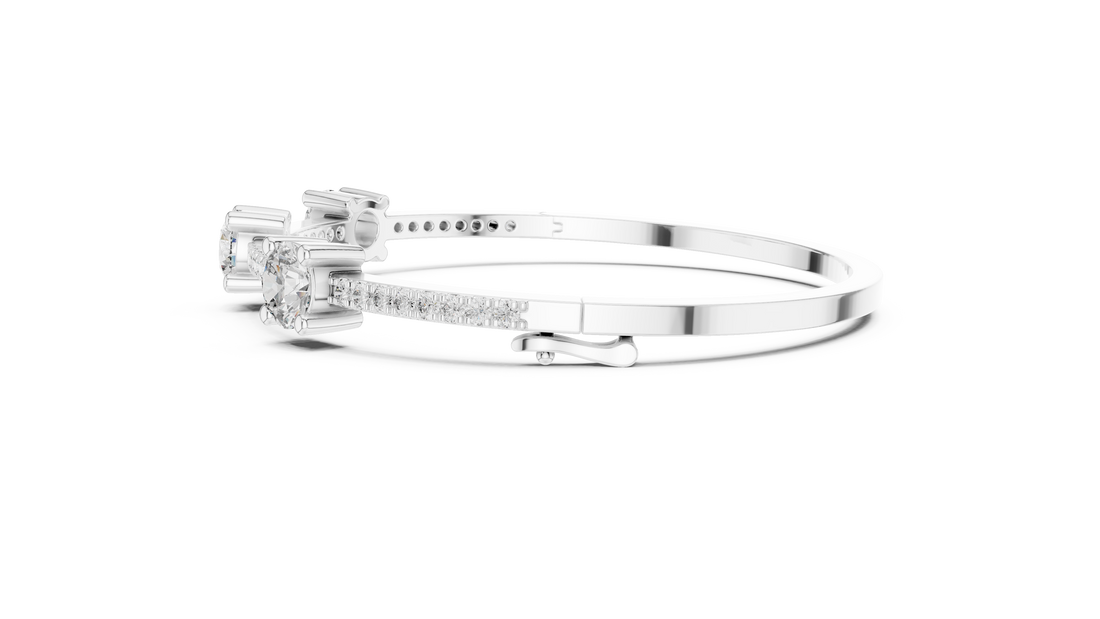 Round Diamond Three Stone Bangle Bracelet with Micro Pavé Set Diamond Band