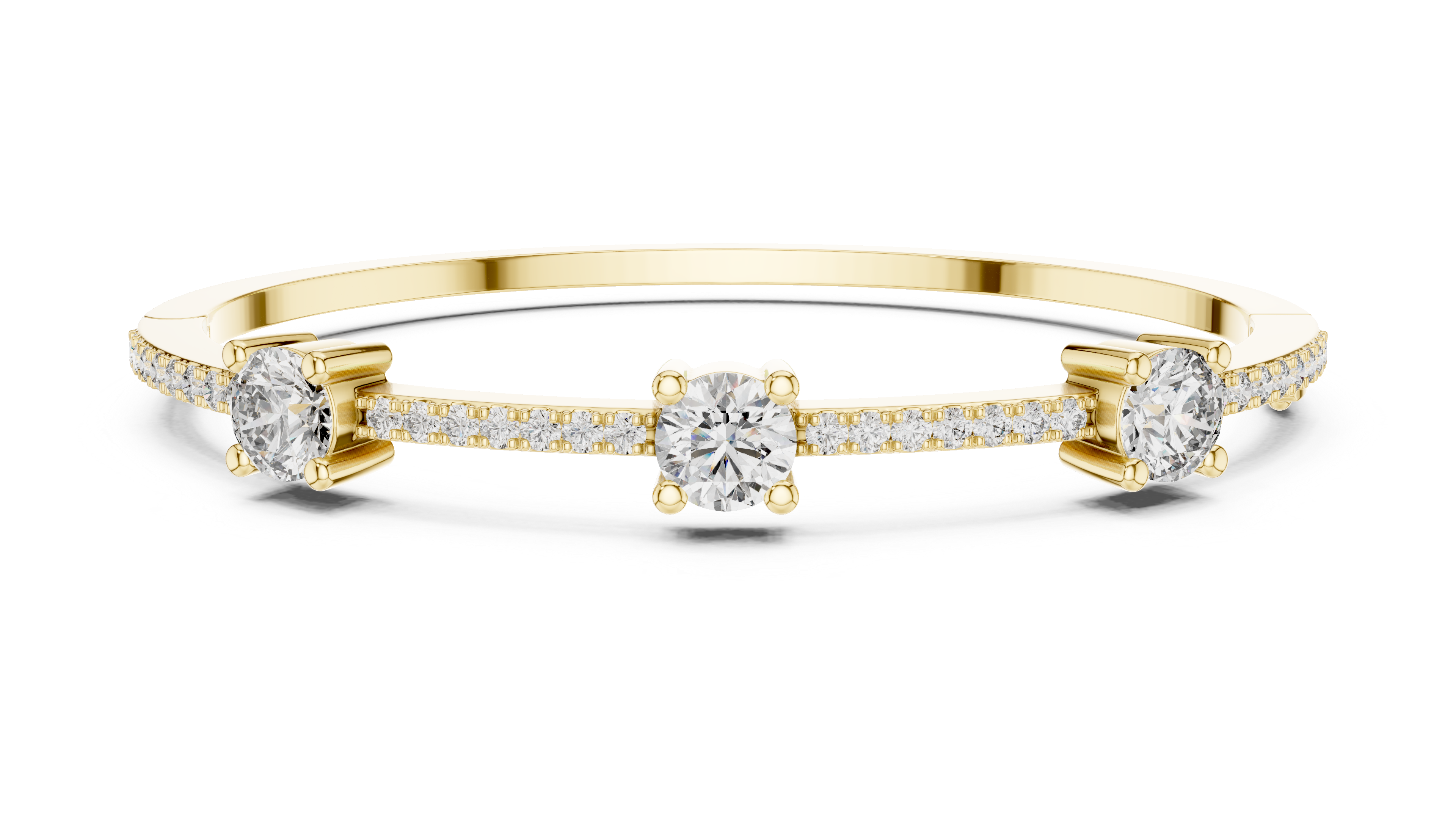 Round Diamond Three Stone Bangle Bracelet with Micro Pavé Set Diamond Band