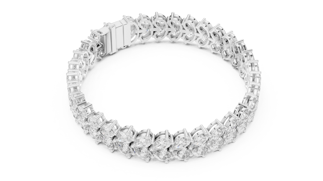 Pear Shape Diamond Double Row Tennis Chain Bracelet with Collet Settings