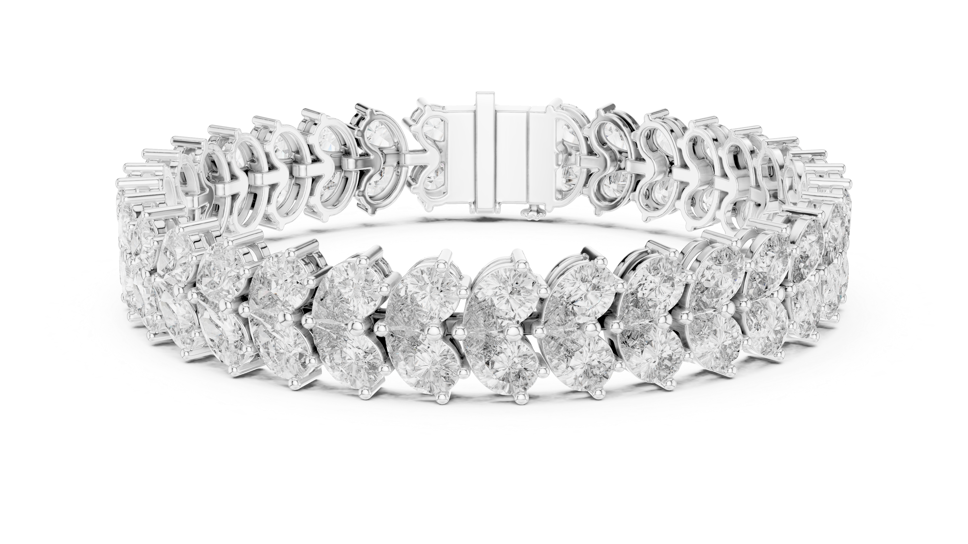 Pear Shape Diamond Double Row Tennis Chain Bracelet with Collet Settings