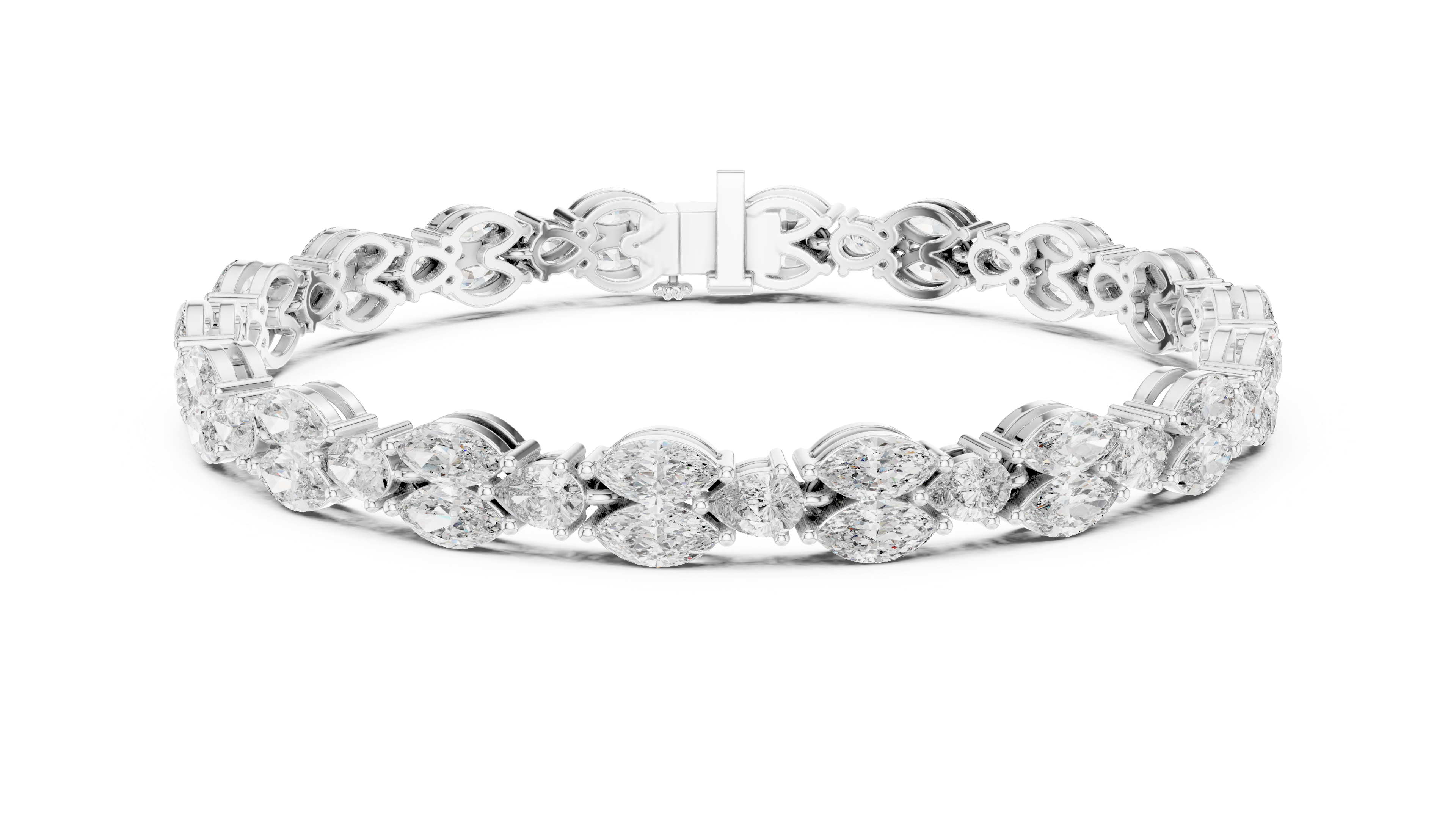 Pear and Marquise Cut Diamond Alternating Tennis Chain Bracelet with Collet Settings