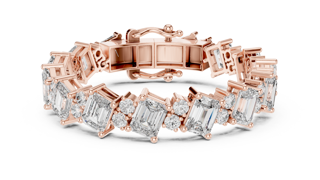 Emerald Cut and Round Diamond Alternating Tennis Chain Bracelet