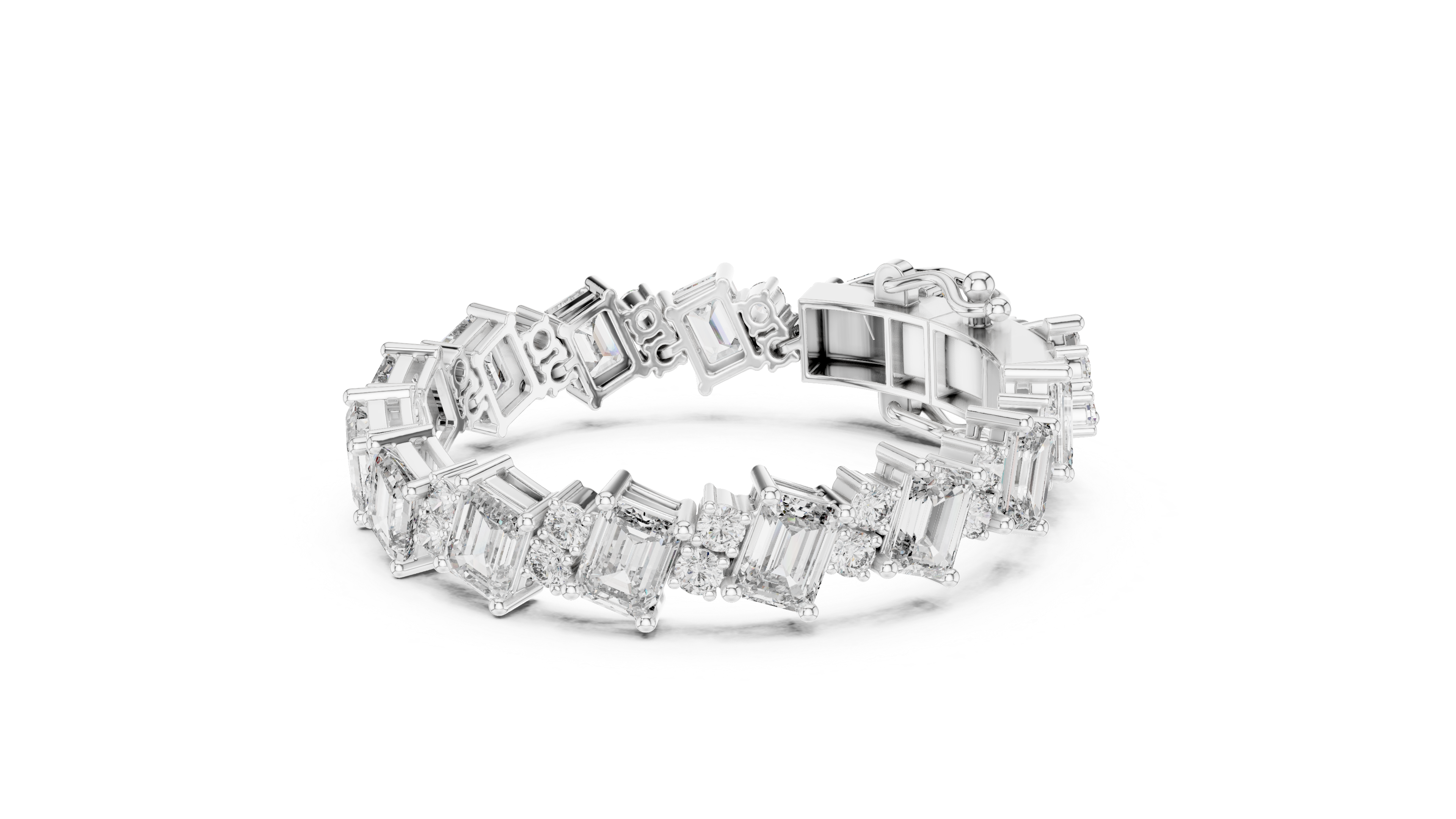 Emerald Cut and Round Diamond Alternating Tennis Chain Bracelet