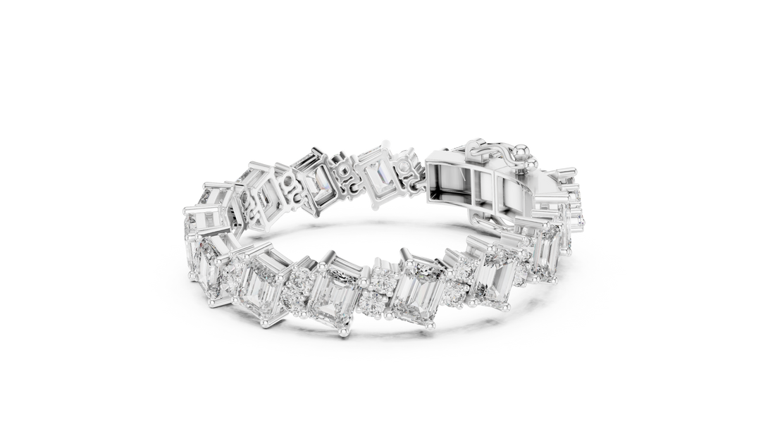 Emerald Cut and Round Diamond Alternating Tennis Chain Bracelet
