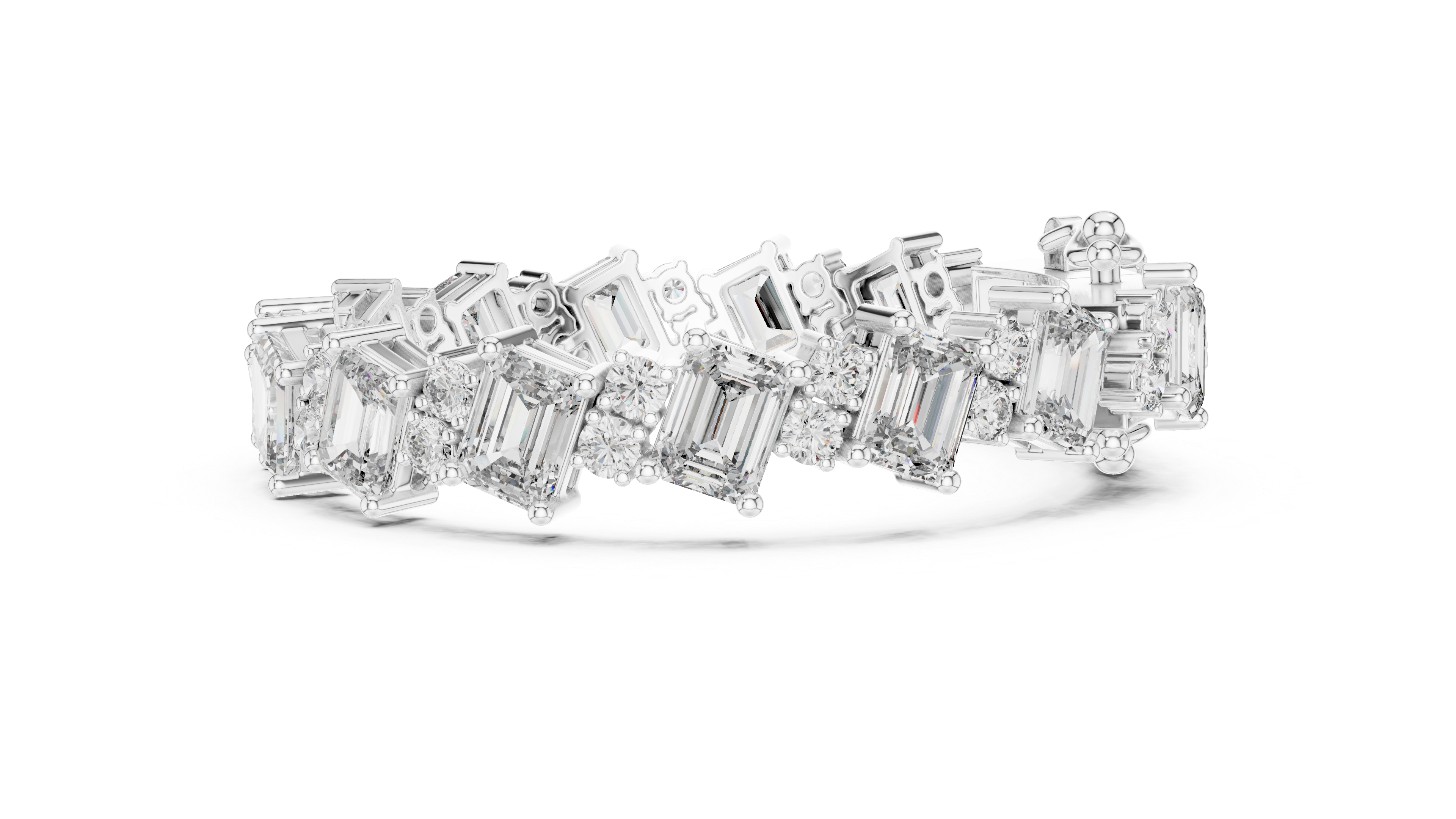 Emerald Cut and Round Diamond Alternating Tennis Chain Bracelet
