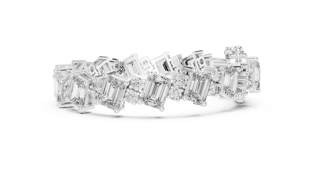 Emerald Cut and Round Diamond Alternating Tennis Chain Bracelet