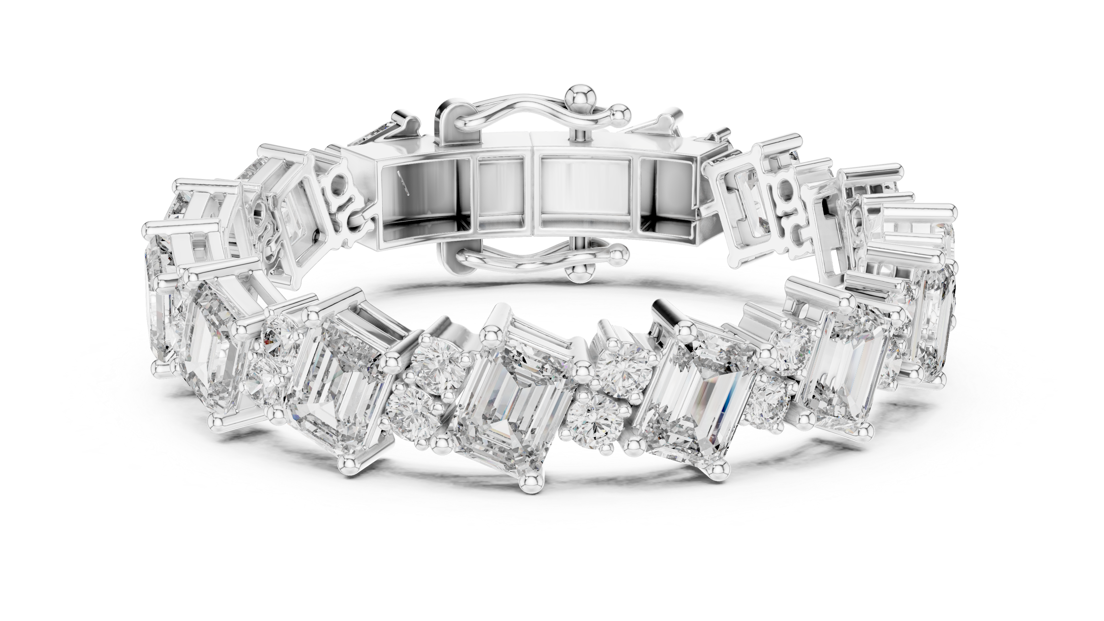 Emerald Cut and Round Diamond Alternating Tennis Chain Bracelet