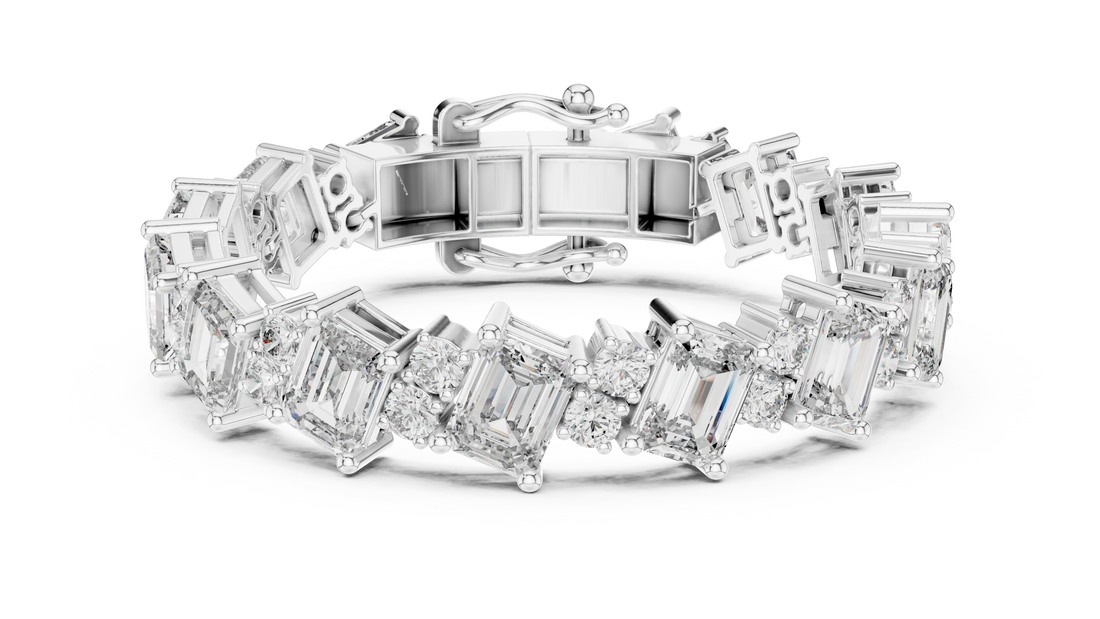 Emerald Cut and Round Diamond Alternating Tennis Chain Bracelet