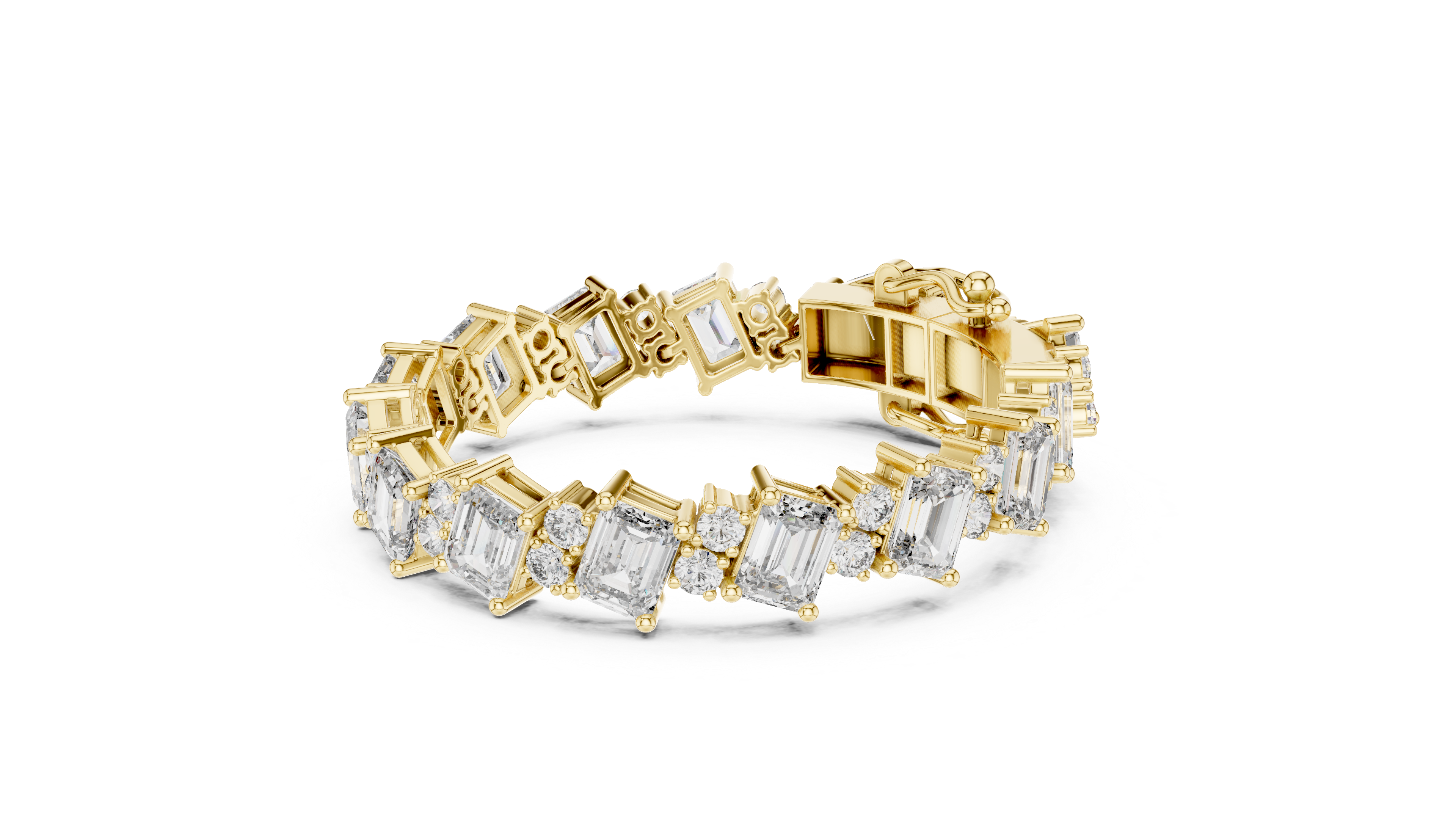 Emerald Cut and Round Diamond Alternating Tennis Chain Bracelet