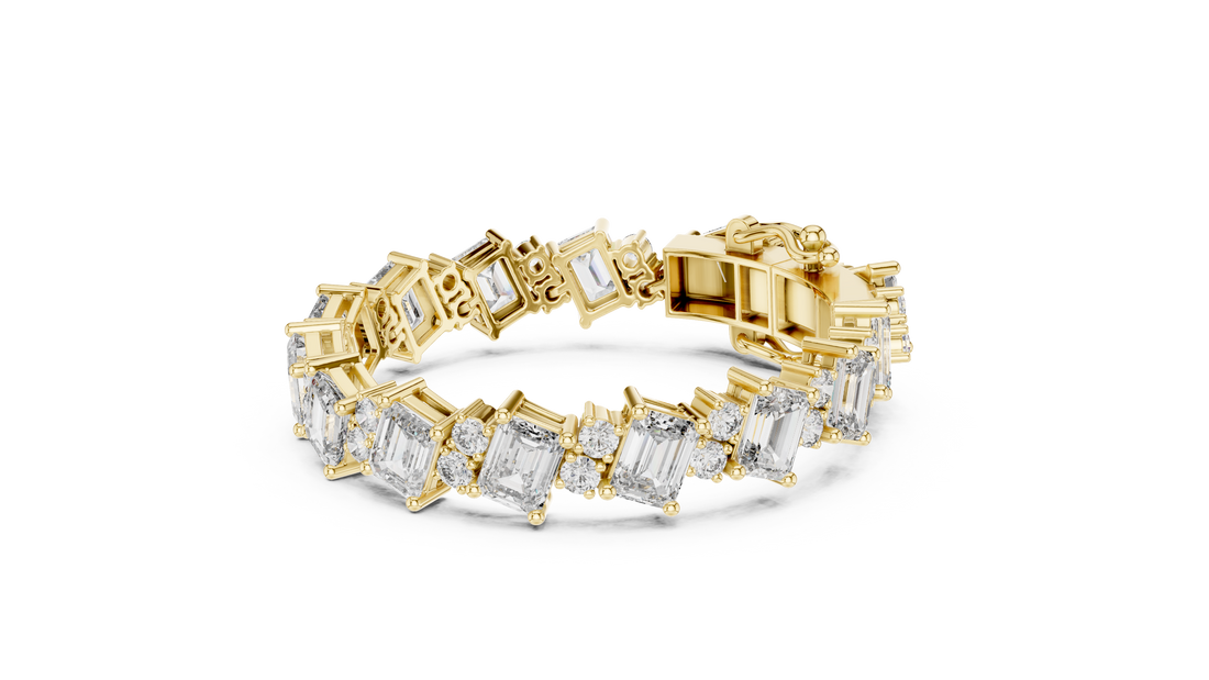Emerald Cut and Round Diamond Alternating Tennis Chain Bracelet
