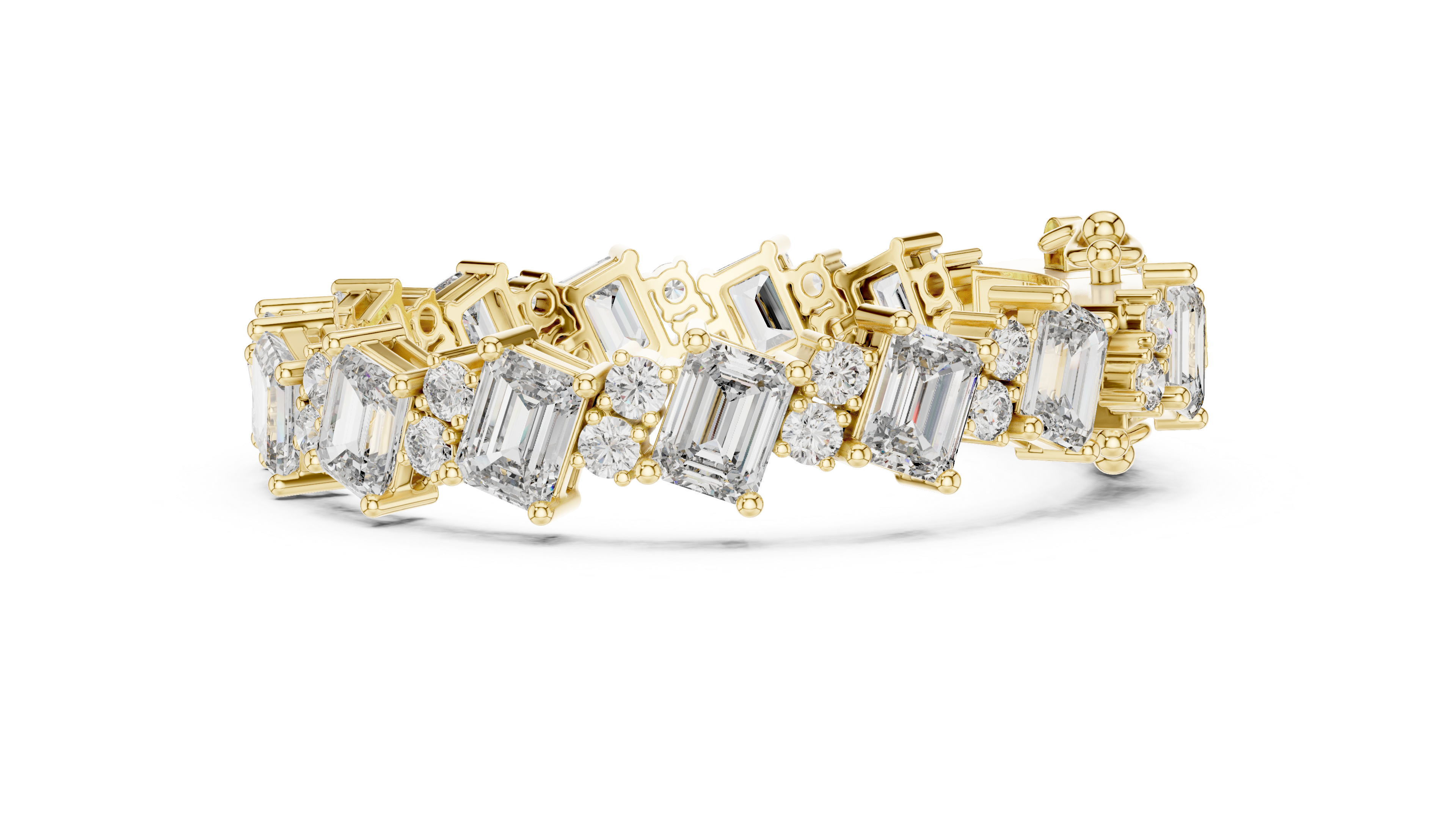 Emerald Cut and Round Diamond Alternating Tennis Chain Bracelet