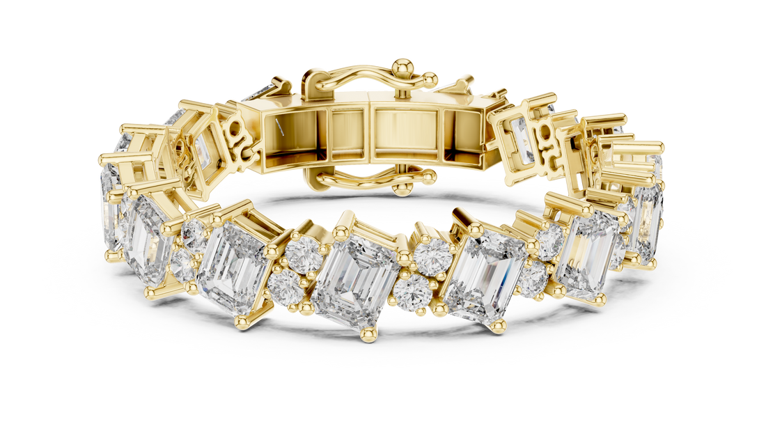 Emerald Cut and Round Diamond Alternating Tennis Chain Bracelet