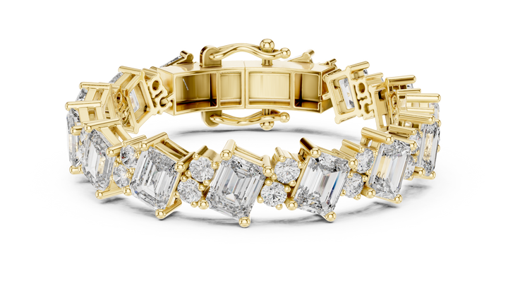 Emerald Cut and Round Diamond Alternating Tennis Chain Bracelet