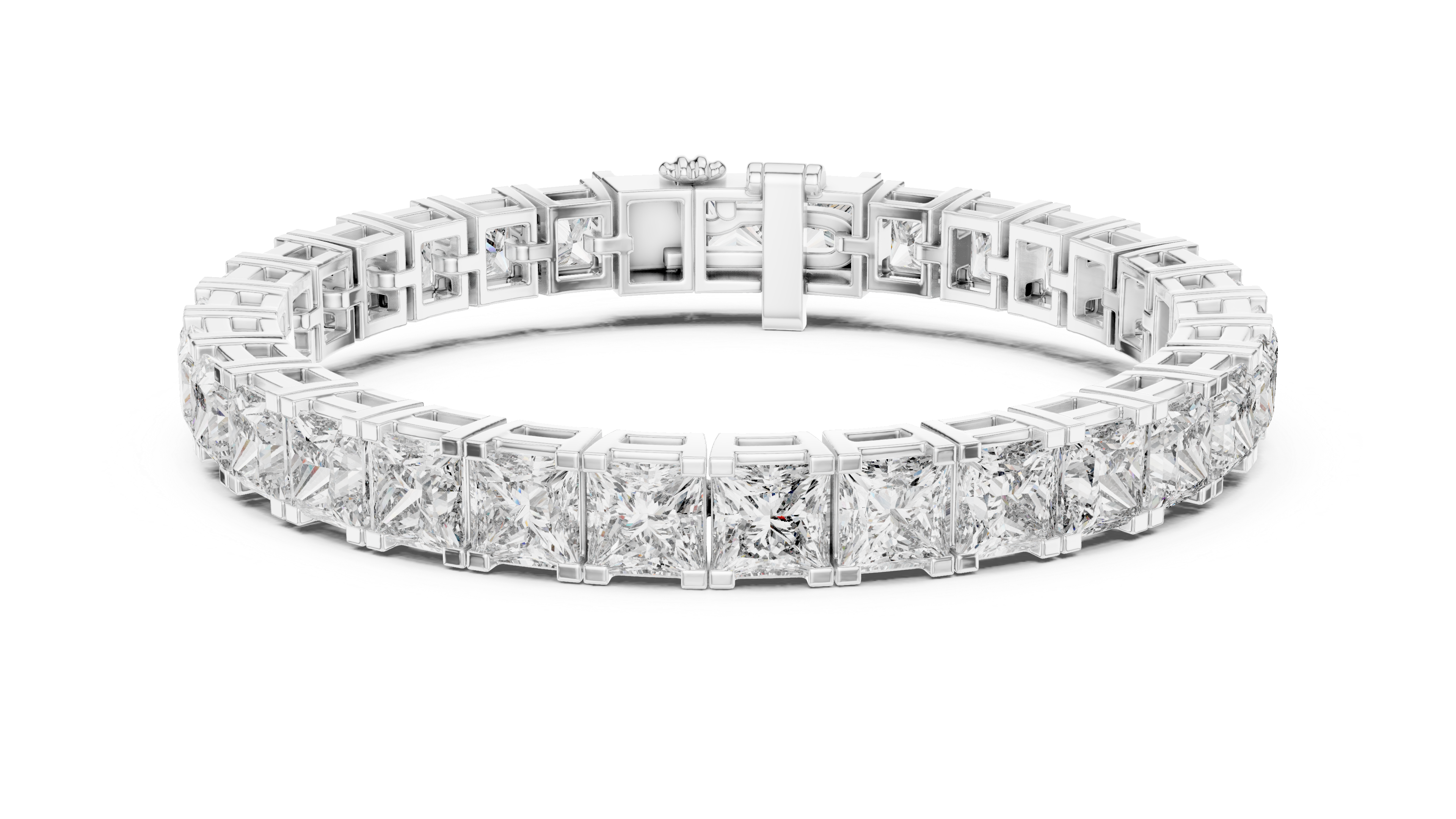 Princess Cut Diamond Tennis Chain Bracelet with Continuous Square Collet Settings