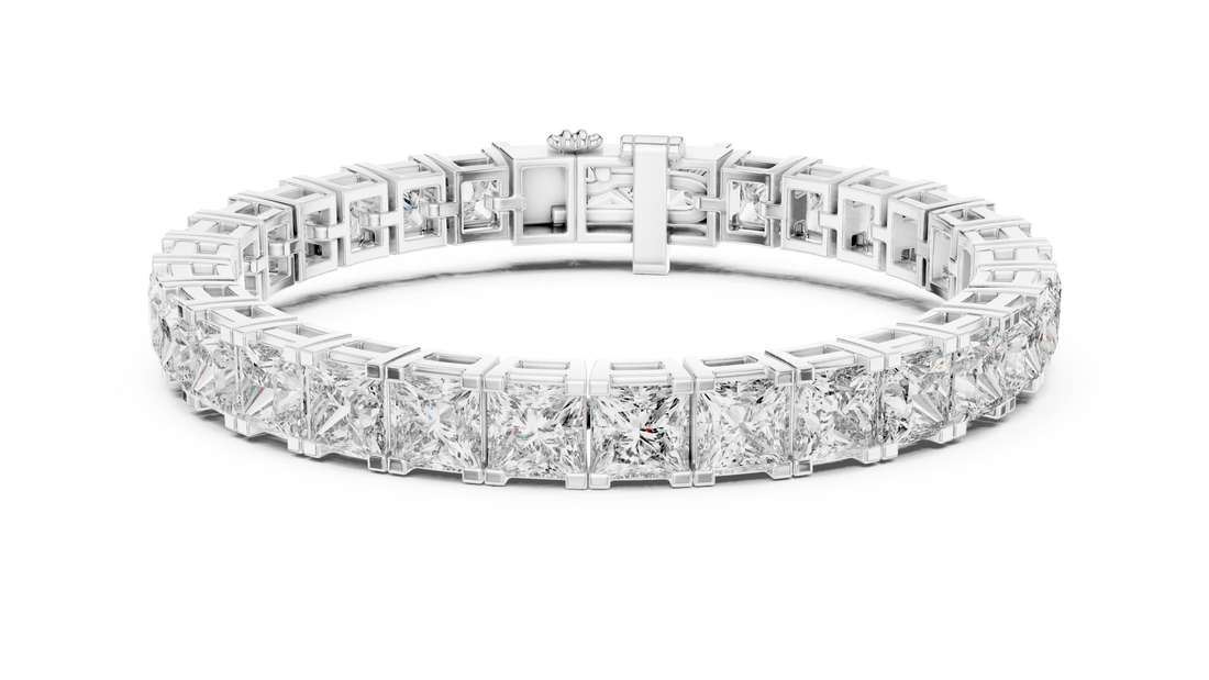 Princess Cut Diamond Tennis Chain Bracelet with Continuous Square Collet Settings