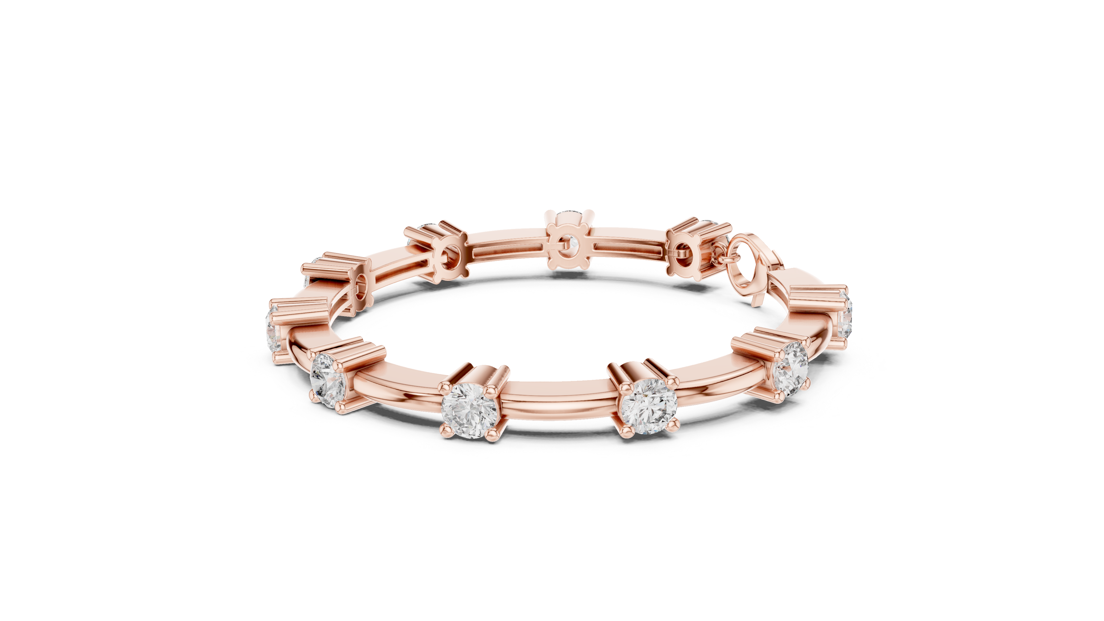 Round Brilliant Diamond Station Link Chain Bracelet in Classic Collet Setting