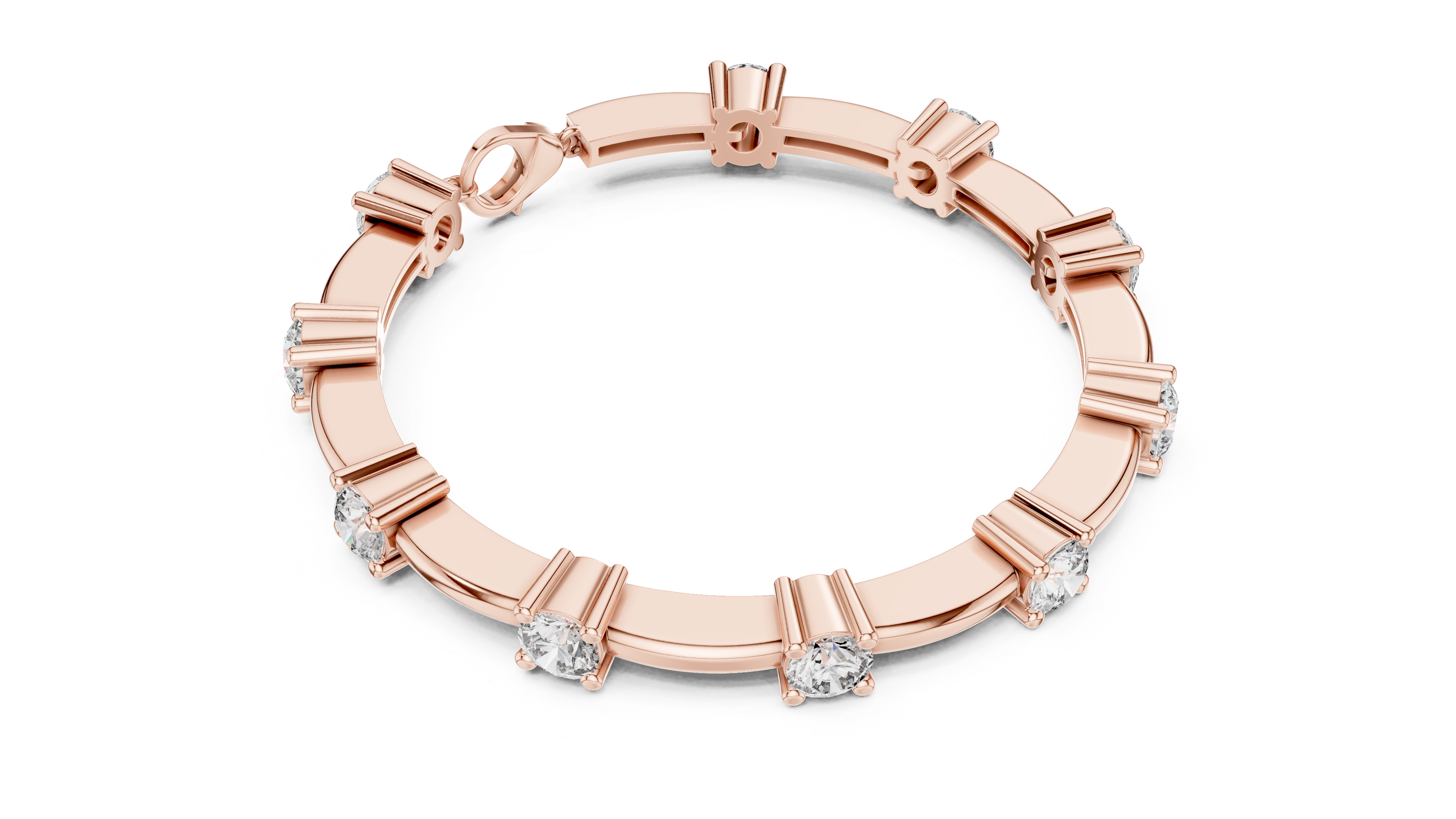 Round Brilliant Diamond Station Link Chain Bracelet in Classic Collet Setting