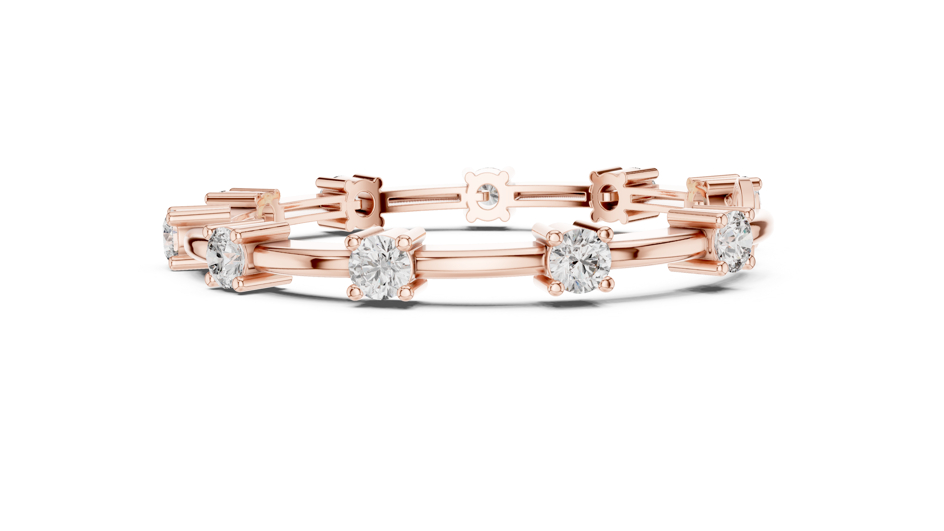 Round Brilliant Diamond Station Link Chain Bracelet in Classic Collet Setting