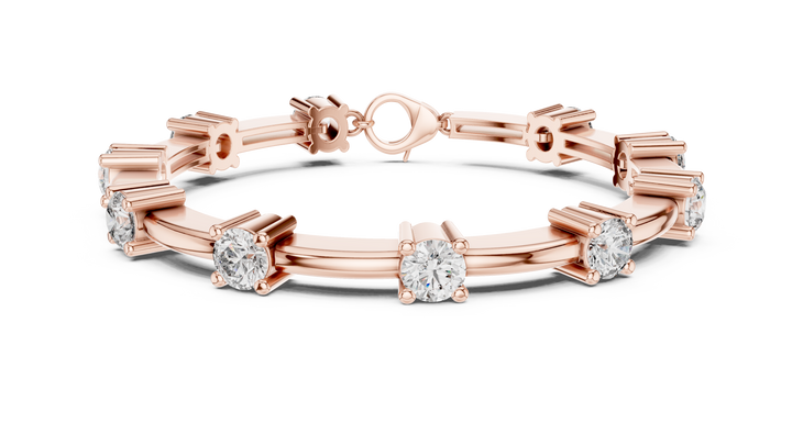 Round Brilliant Diamond Station Link Chain Bracelet in Classic Collet Setting