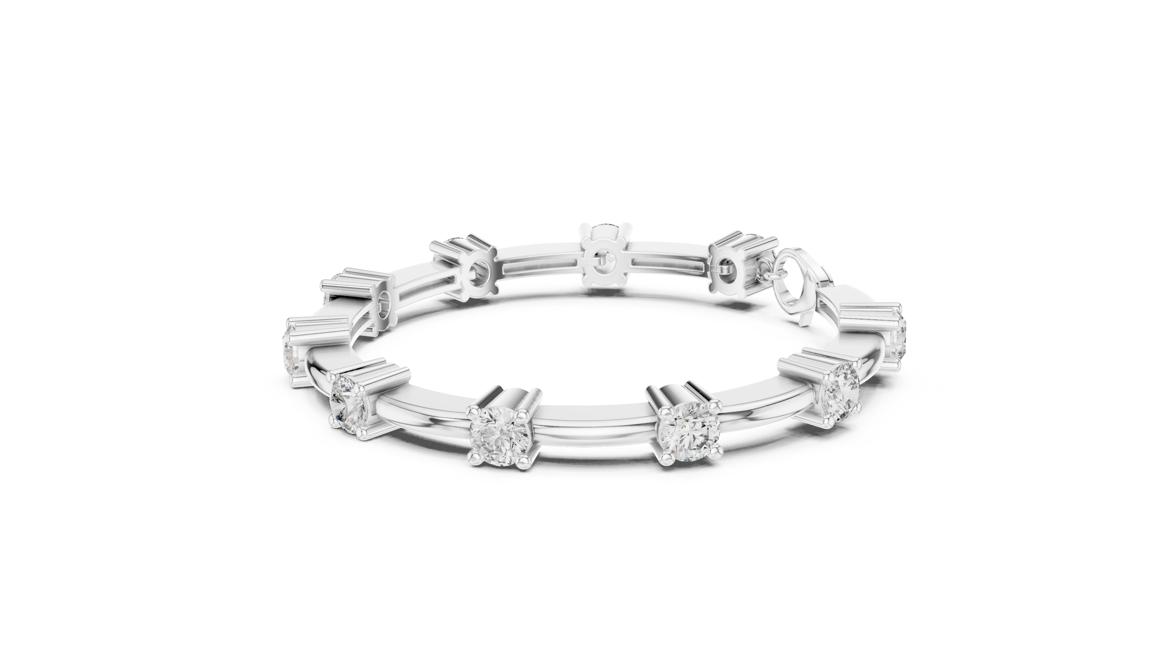 Round Brilliant Diamond Station Link Chain Bracelet in Classic Collet Setting