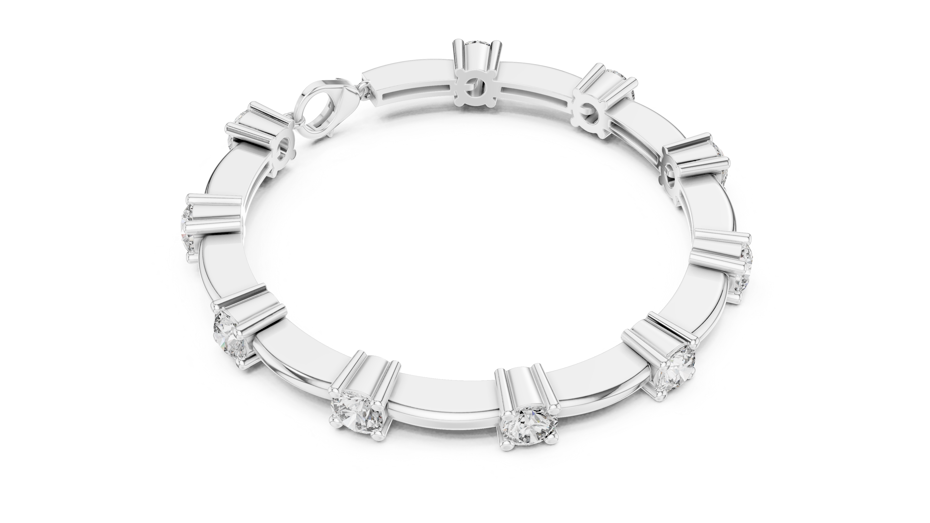 Round Brilliant Diamond Station Link Chain Bracelet in Classic Collet Setting